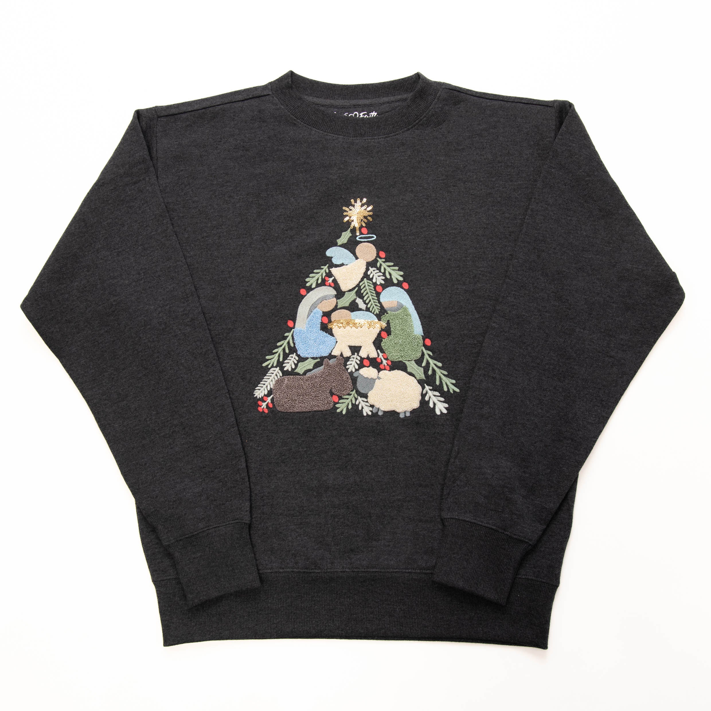 PRE-ORDER - Nativity Tree Embellished Crewneck Sweatshirt