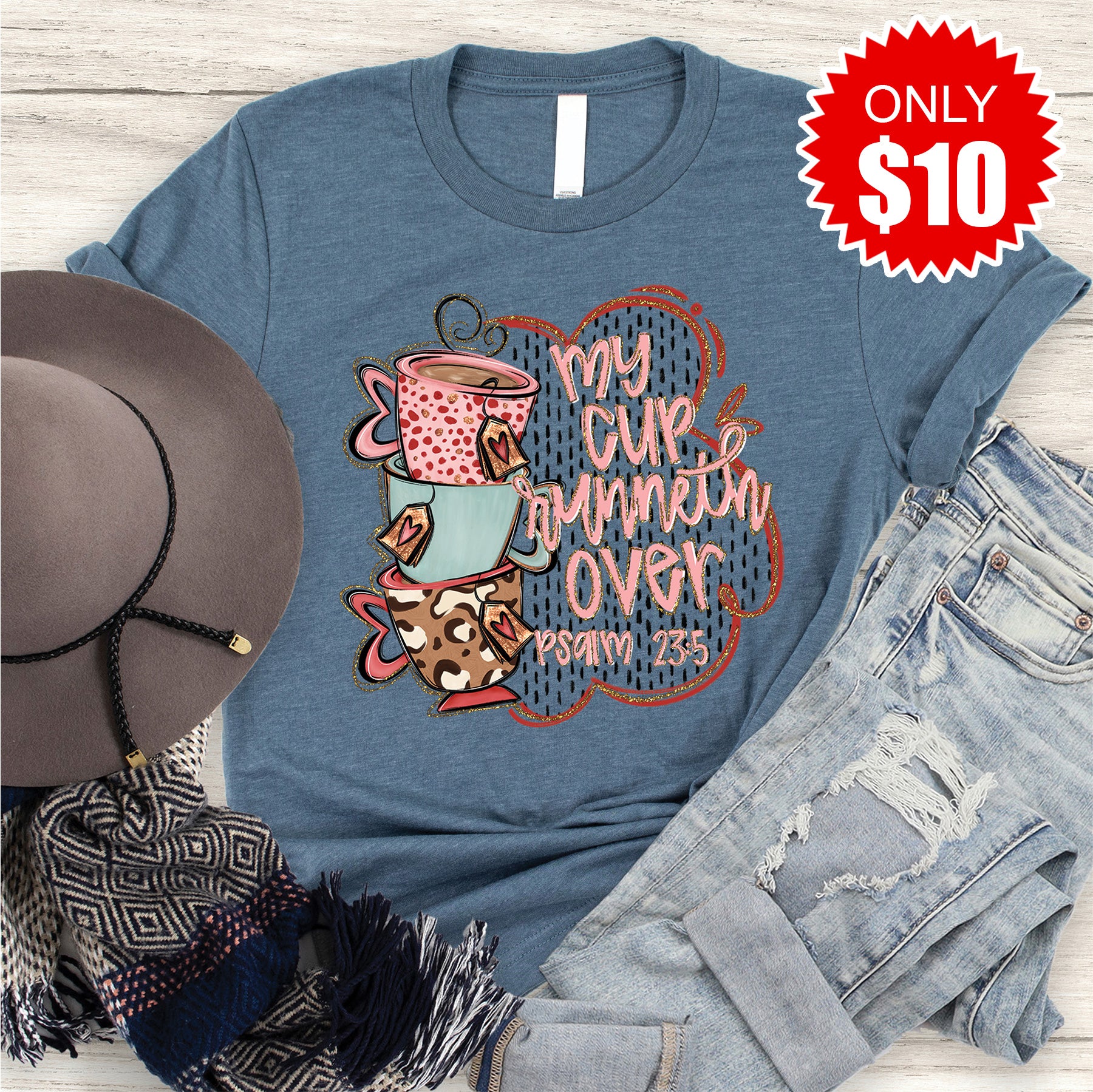 Psalm 23:5 Tee - Heather Slate - 10