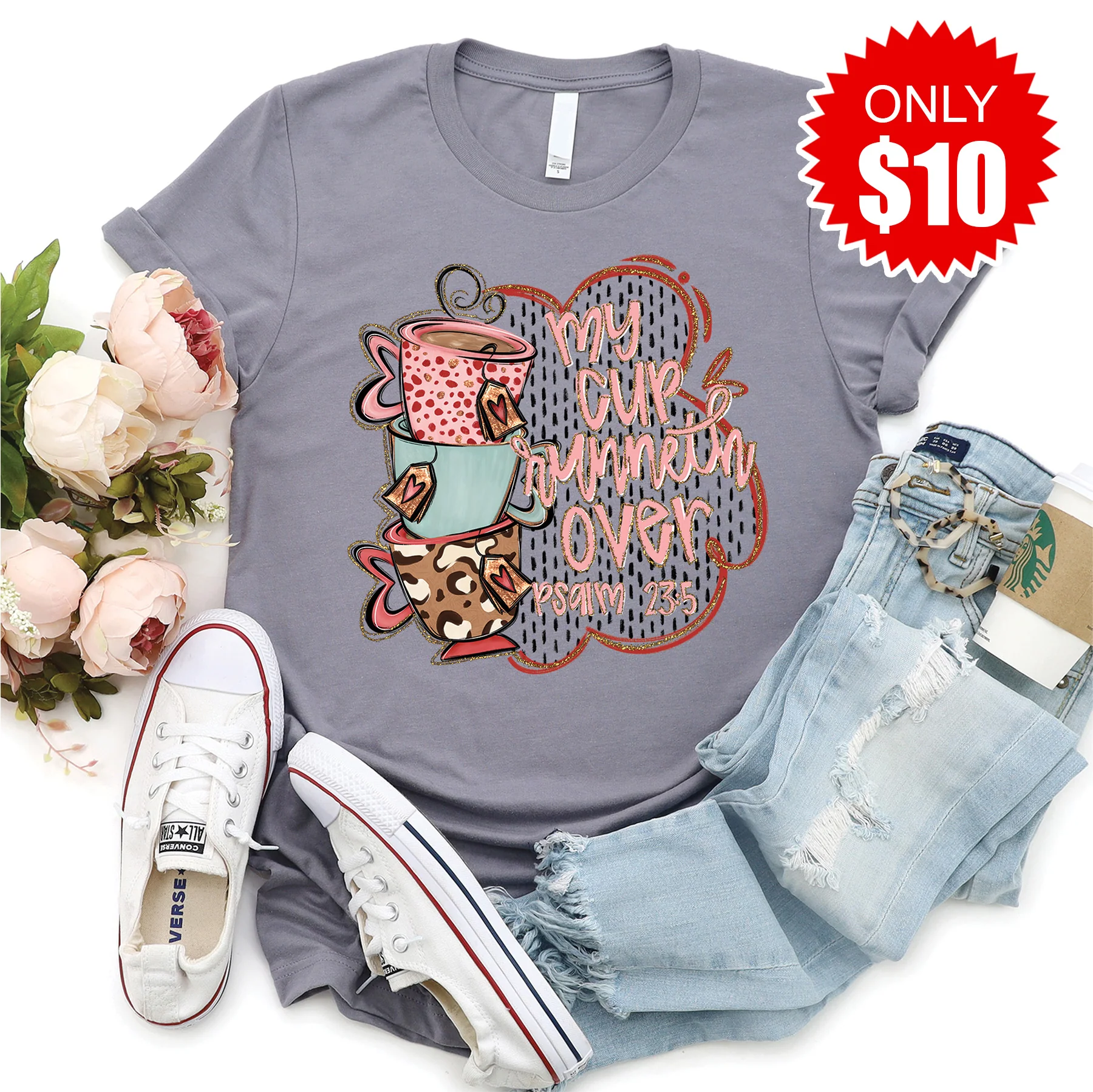 Psalm 23:5 Tee - Heather Storm - 10