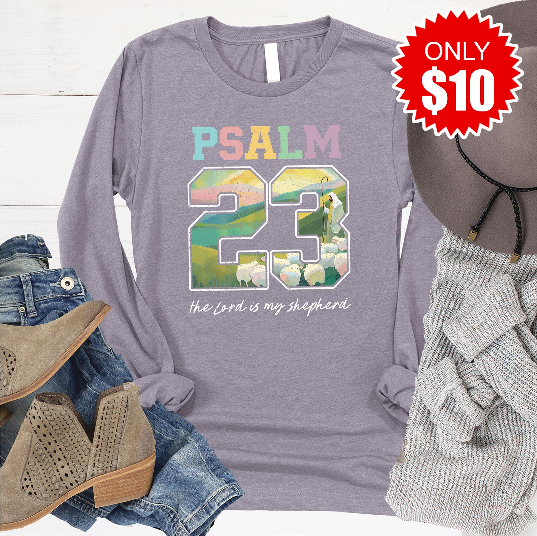 Psalm 23 Long Sleeve - Heather Storm - 10