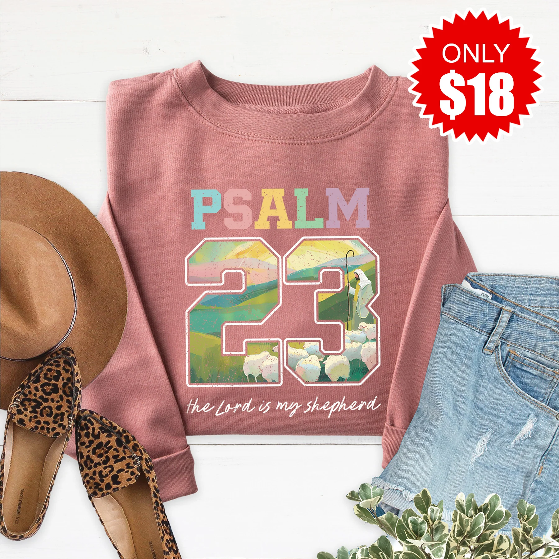 Psalm 23 Sweatshirt - Heather Mauve - 18