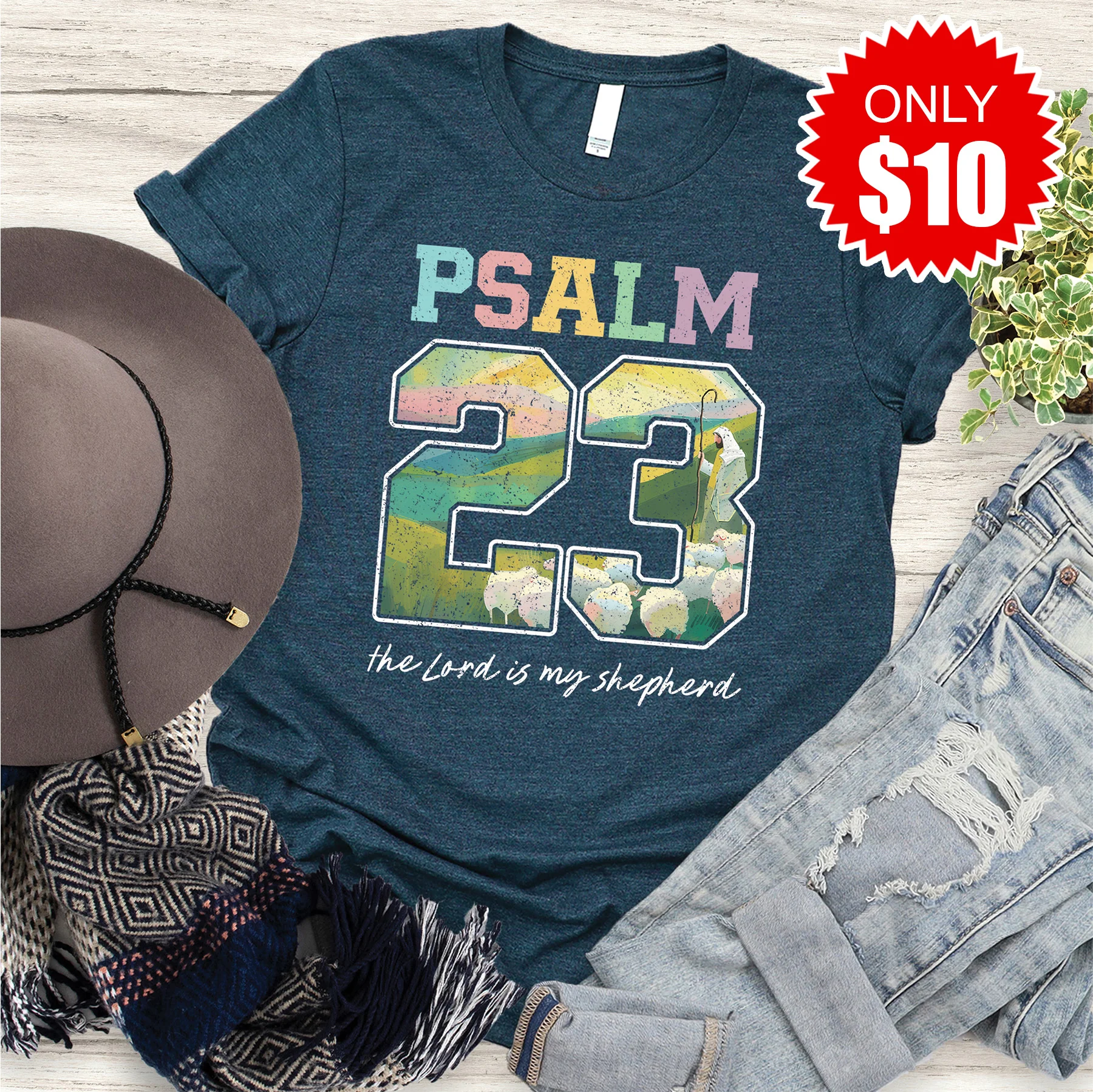 Psalm 23 Tee - Heather Atlantic - 10