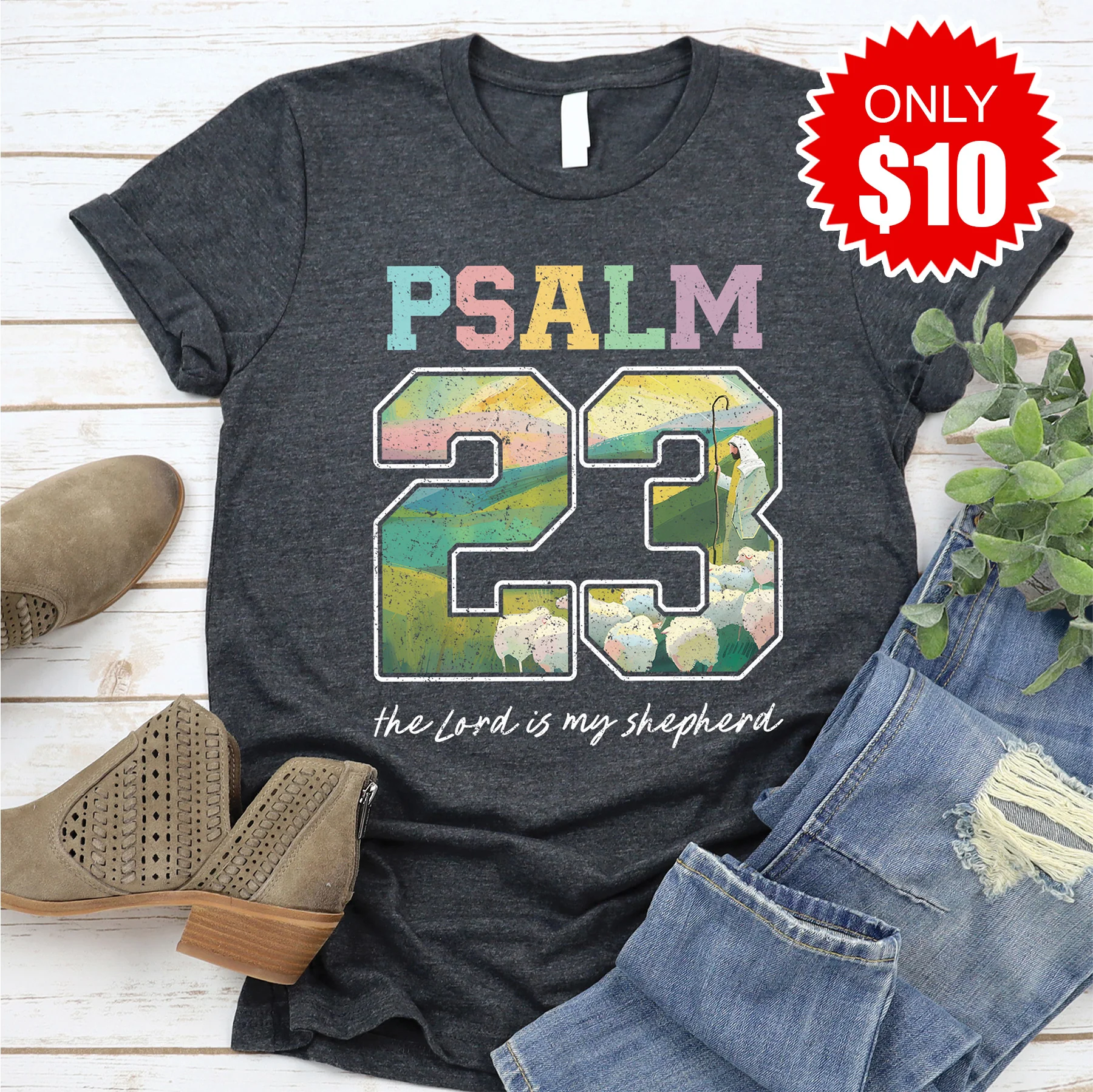 Psalm 23 Tee - Heather Charcoal - 10