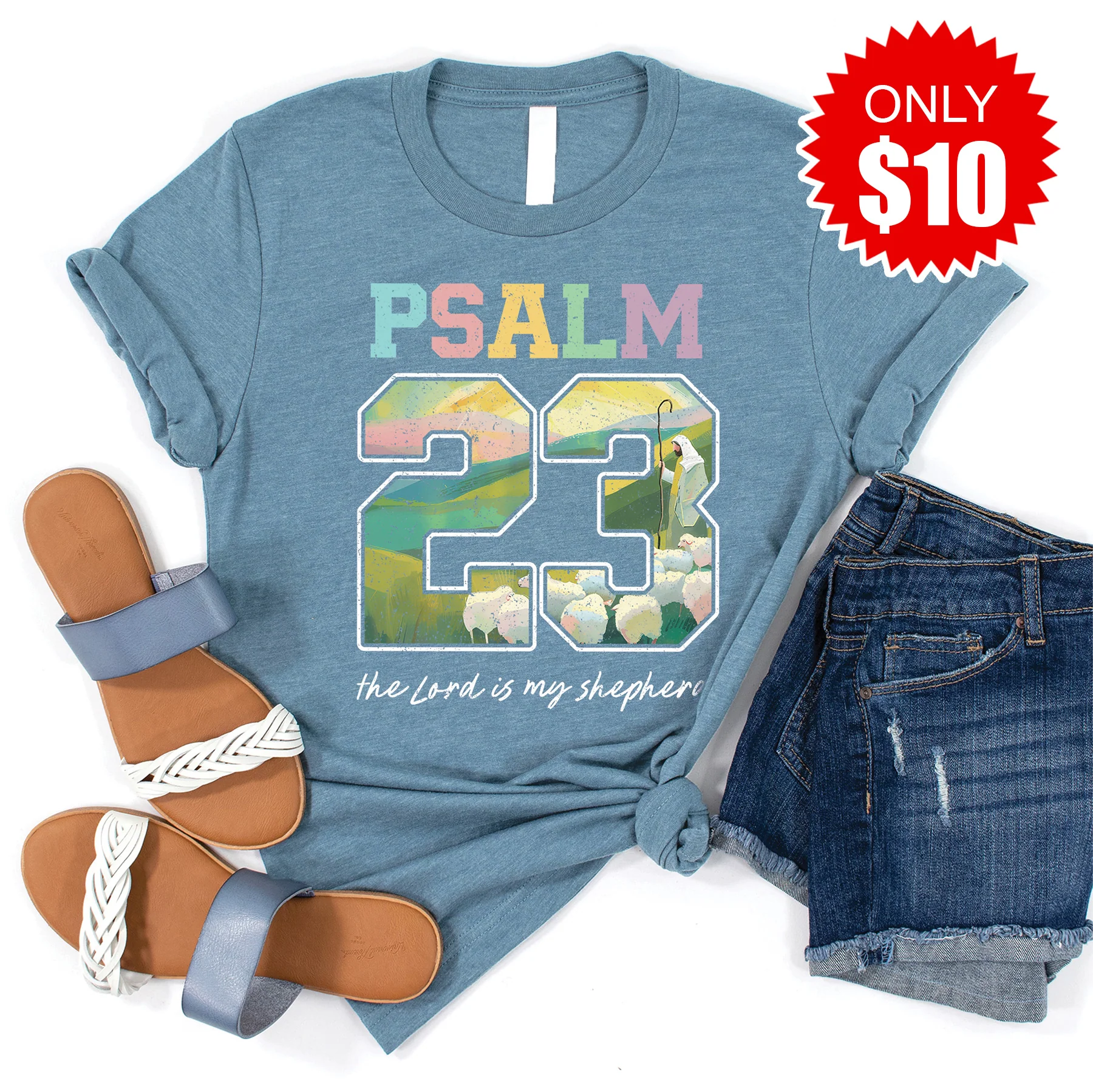 Psalm 23 Tee - Heather Denim - 10