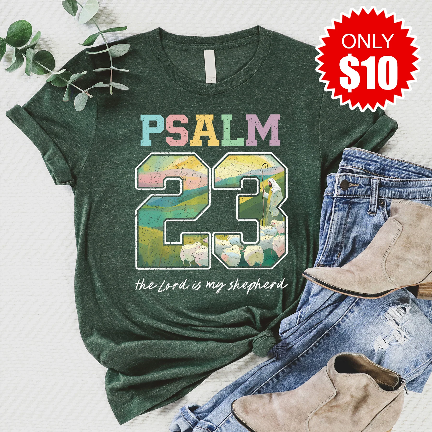 Psalm 23 Tee - Heather Forest - 10