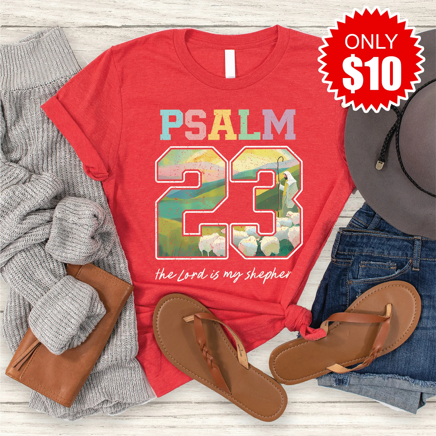 Psalm 23 Tee - Heather Red - 10