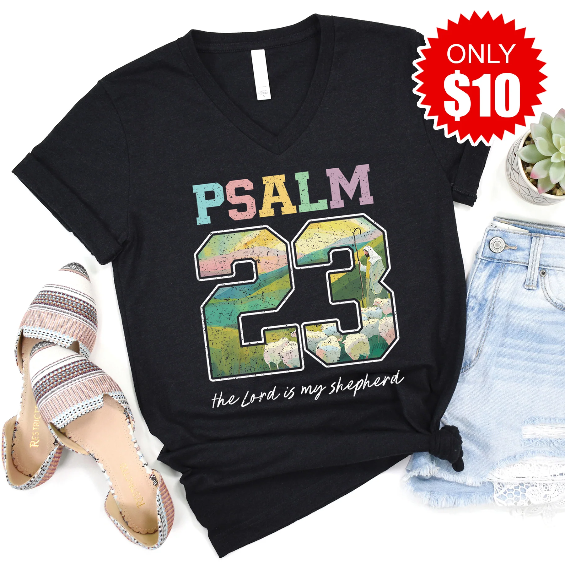 Psalm 23 V-Neck - Heather Black - 10