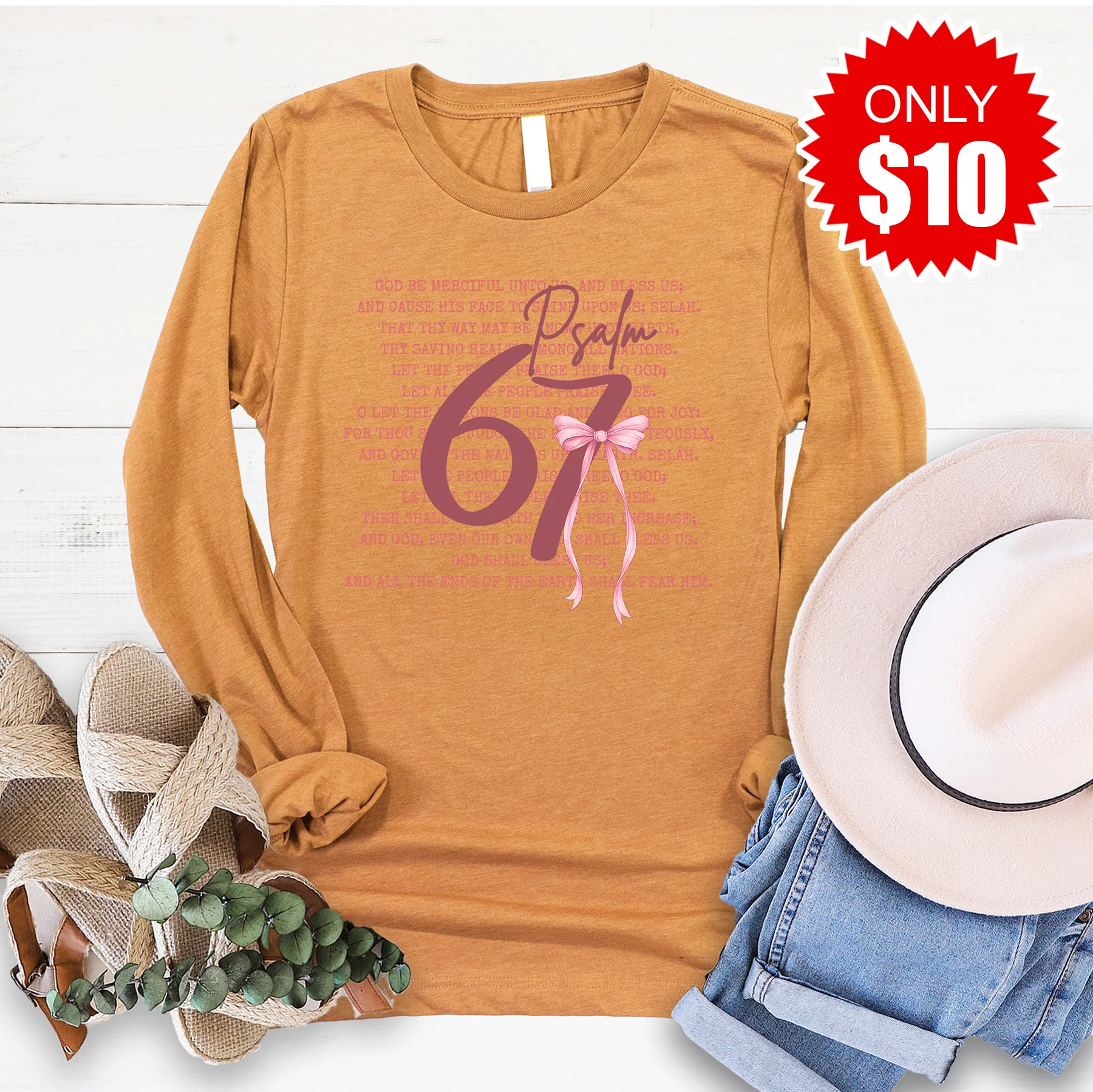 Psalm 67 Long Sleeve - Heather Toast - 10