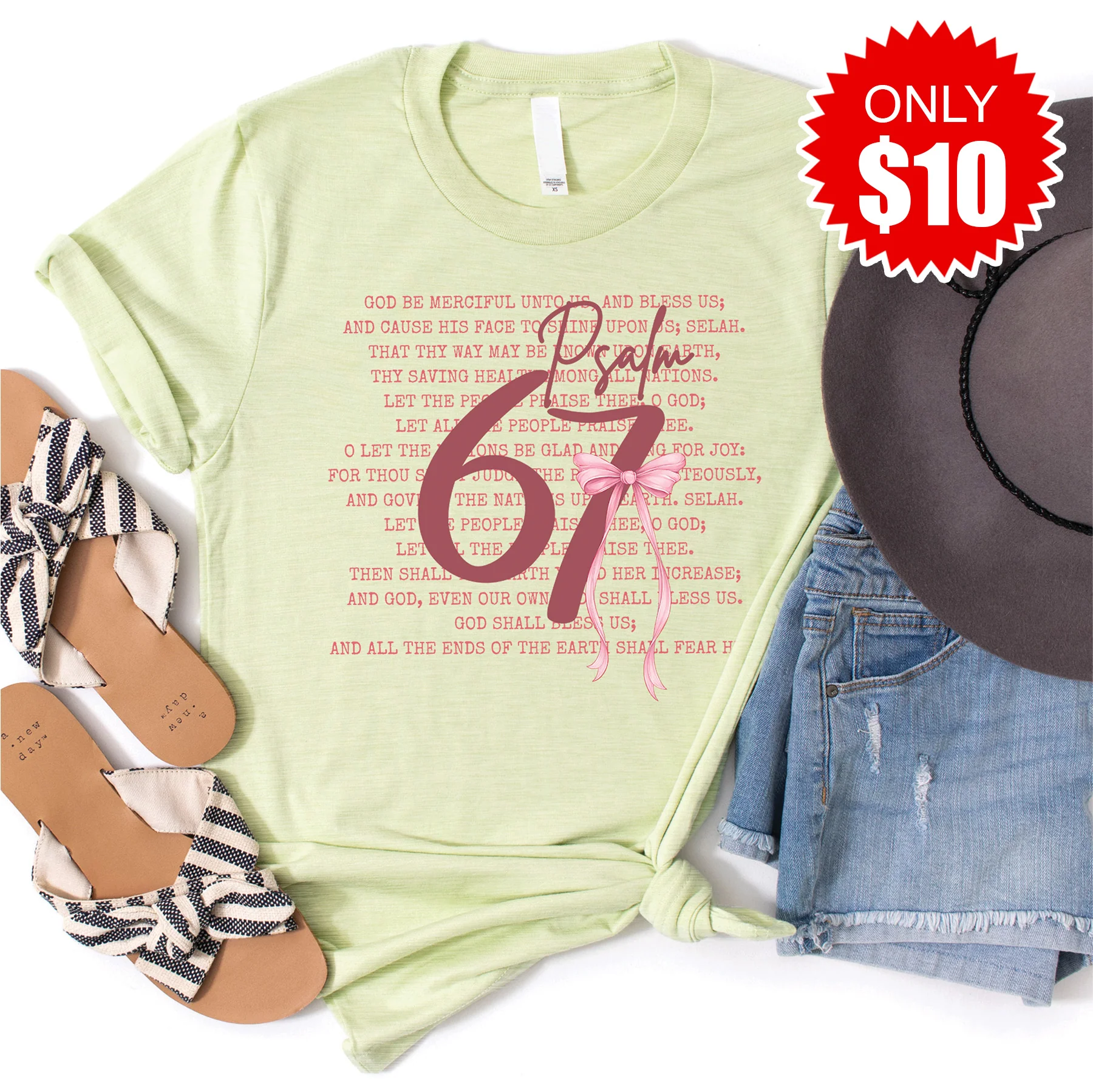 Psalm 67 Tee - Heather Light Green - 10