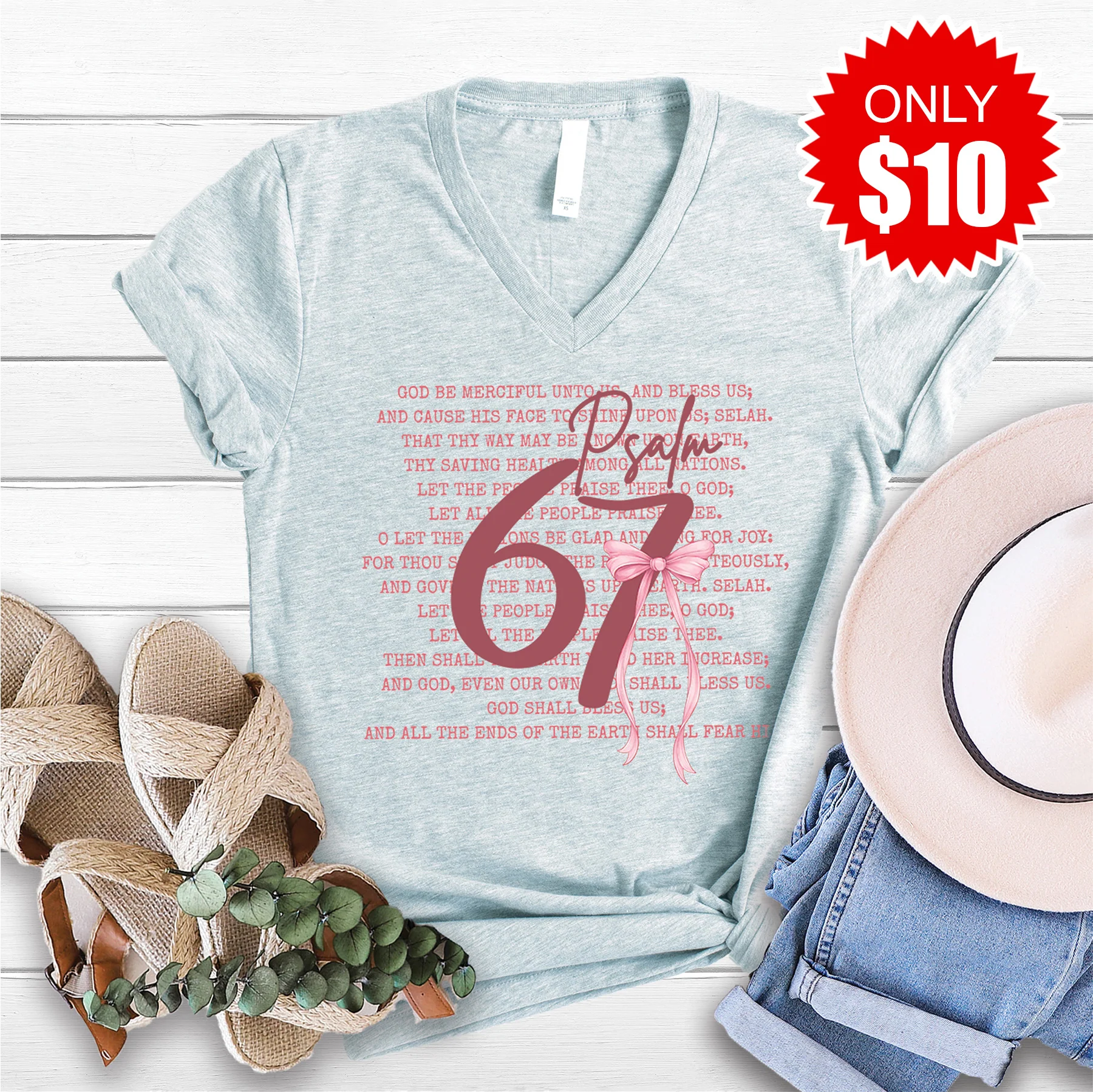 Psalm 67 V-Neck - Heather Prism Ice Blue - 10
