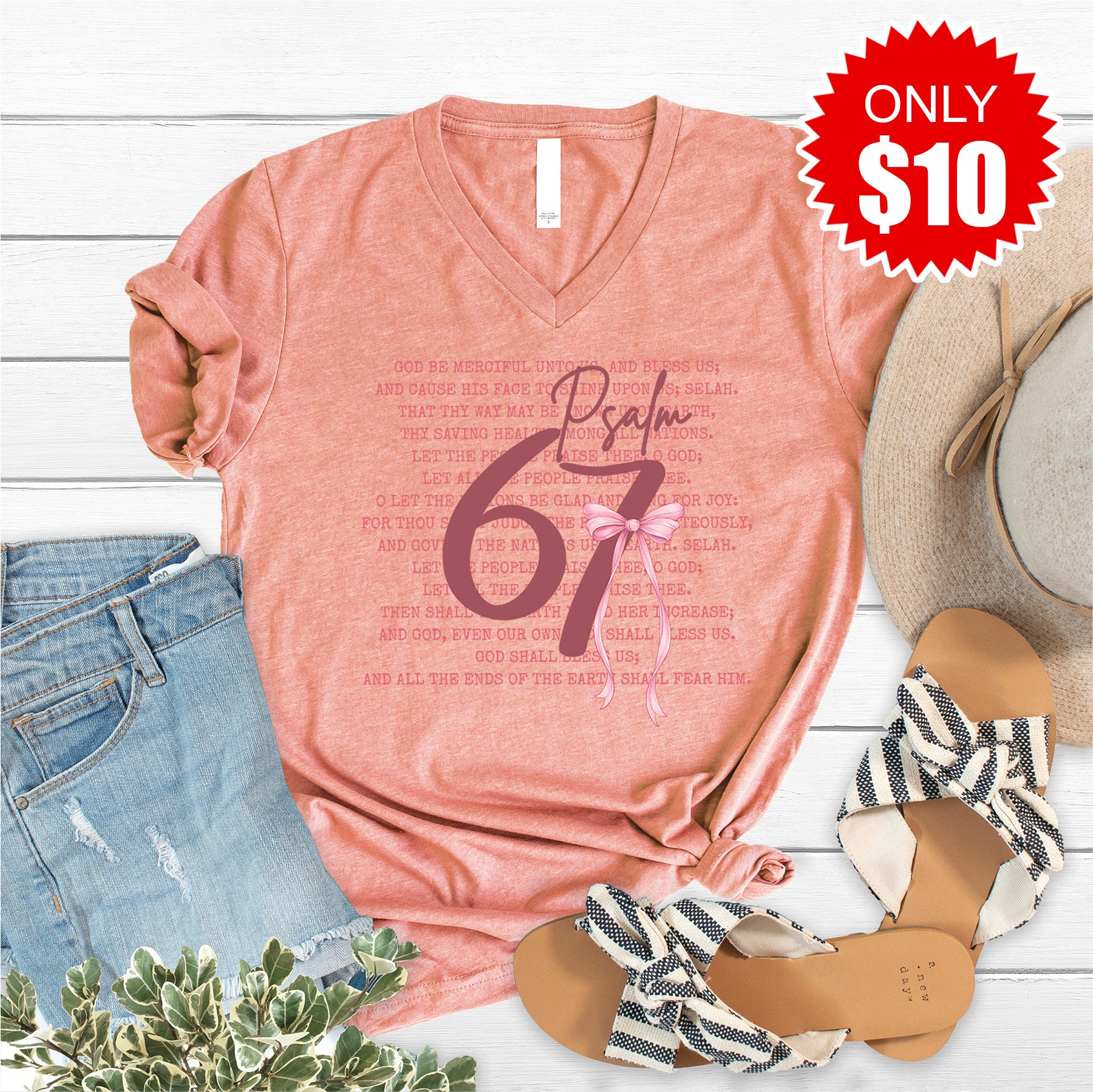Psalm 67 V-Neck - Heather Sunset - 10