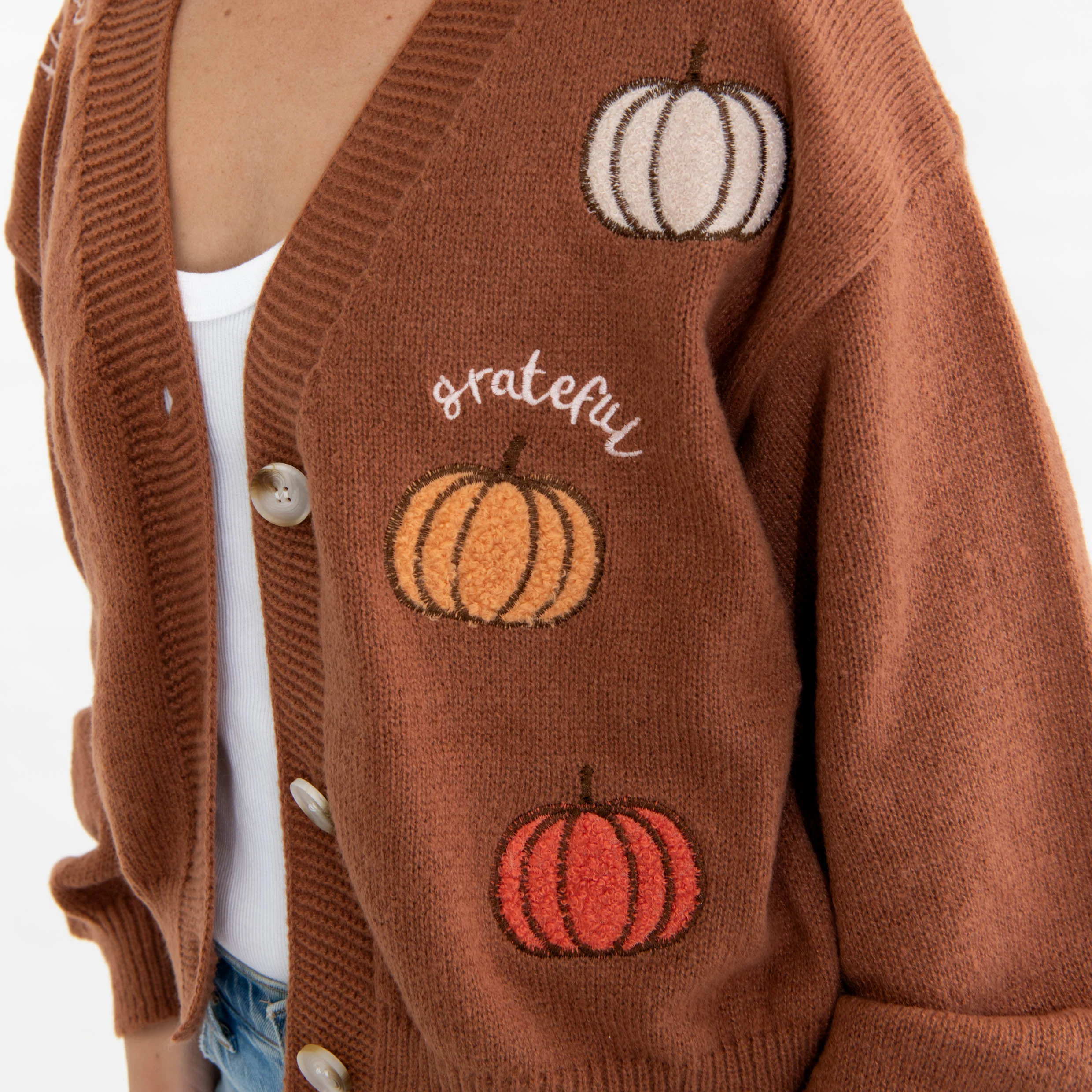 Thankful Grateful Blessed Pumpkin Cardigan - Image 3