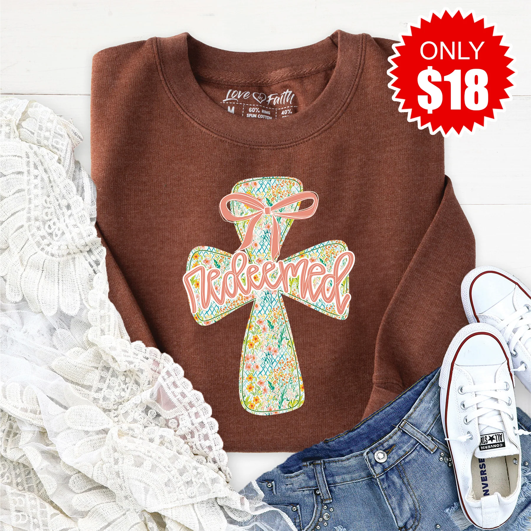 Redeemed Sweatshirt - Heather Brown - 18