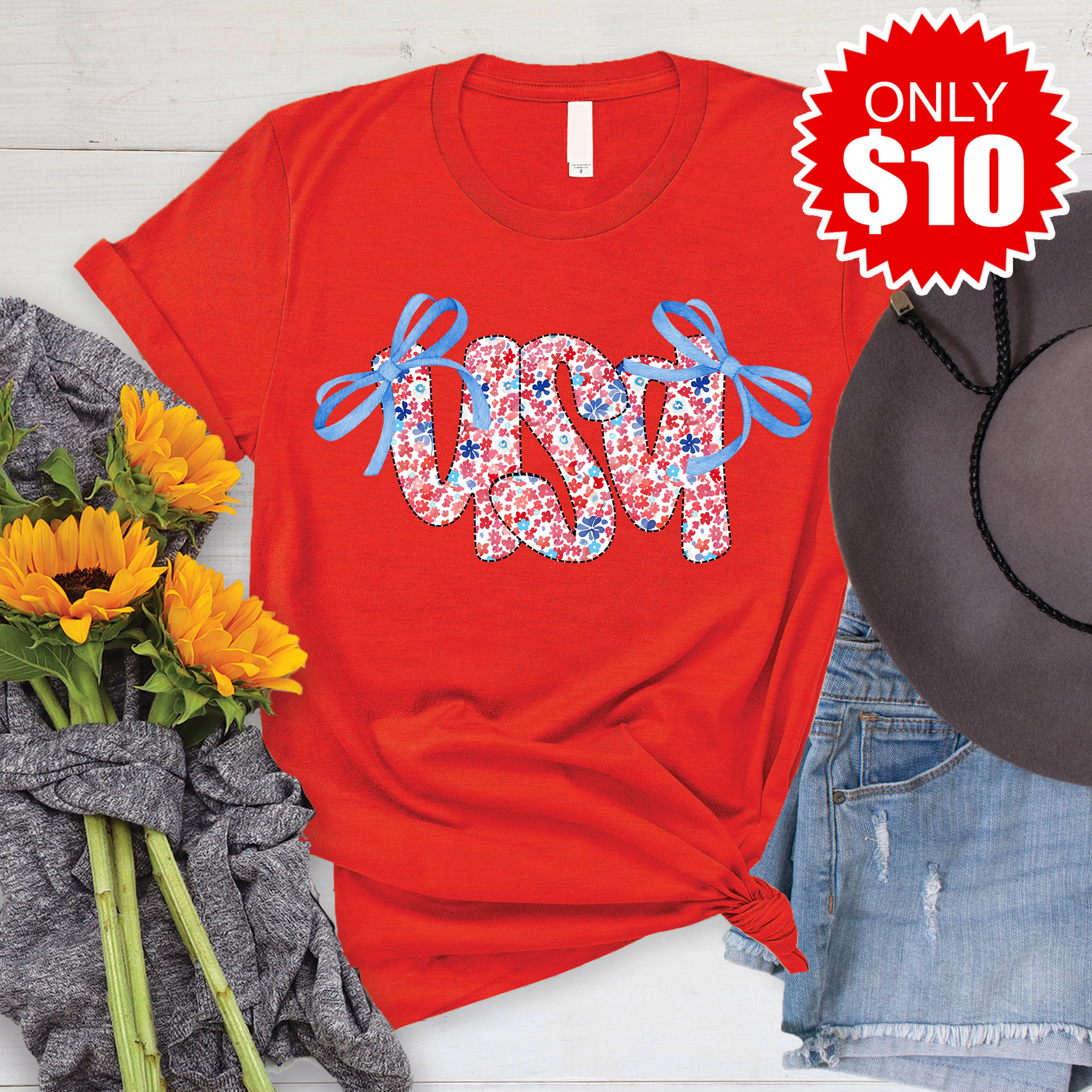 Ribbon Floral USA Tee - 10