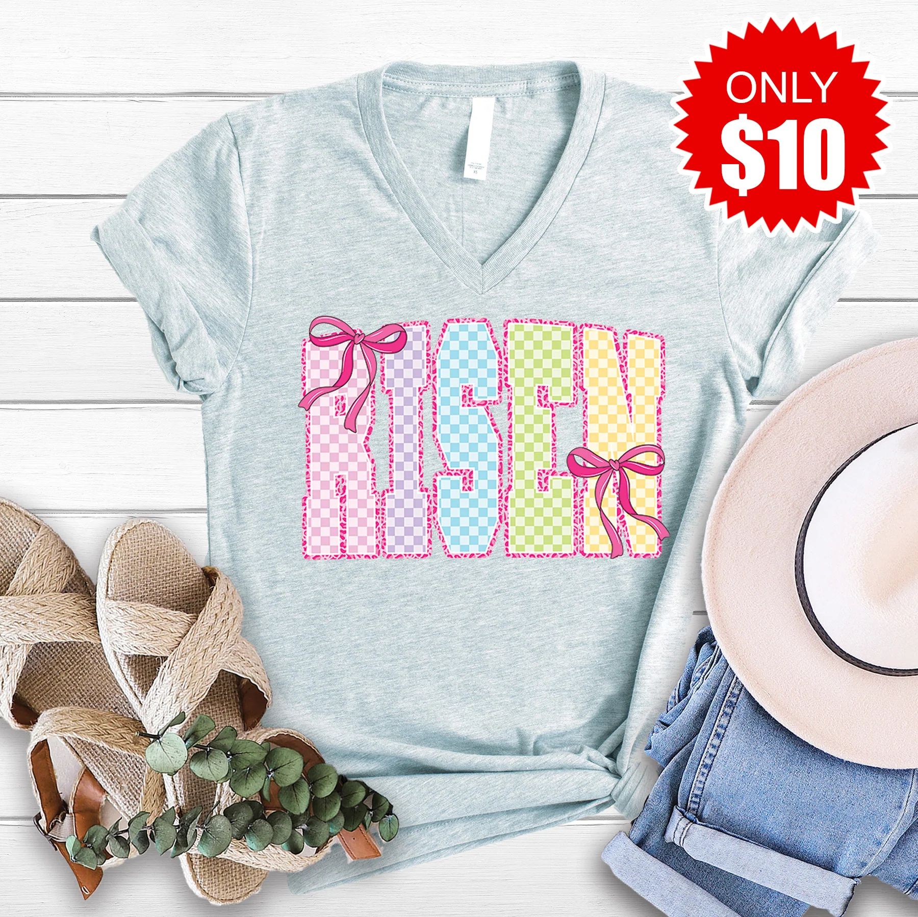 Risen V-Neck - Heather Prism Ice Blue - 10