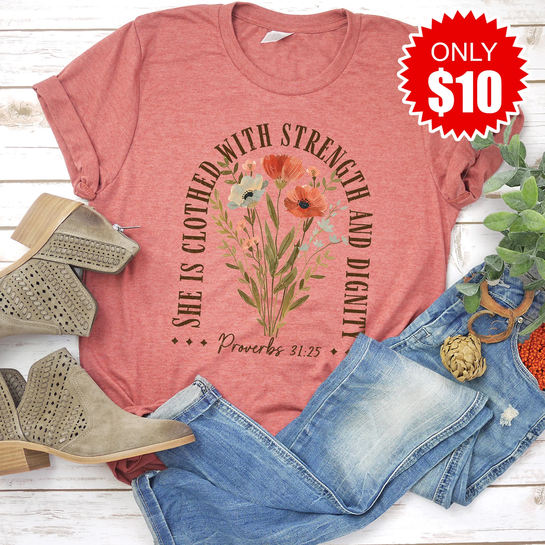 She Is Clothed With Strength Tee - Heather Clay - 10