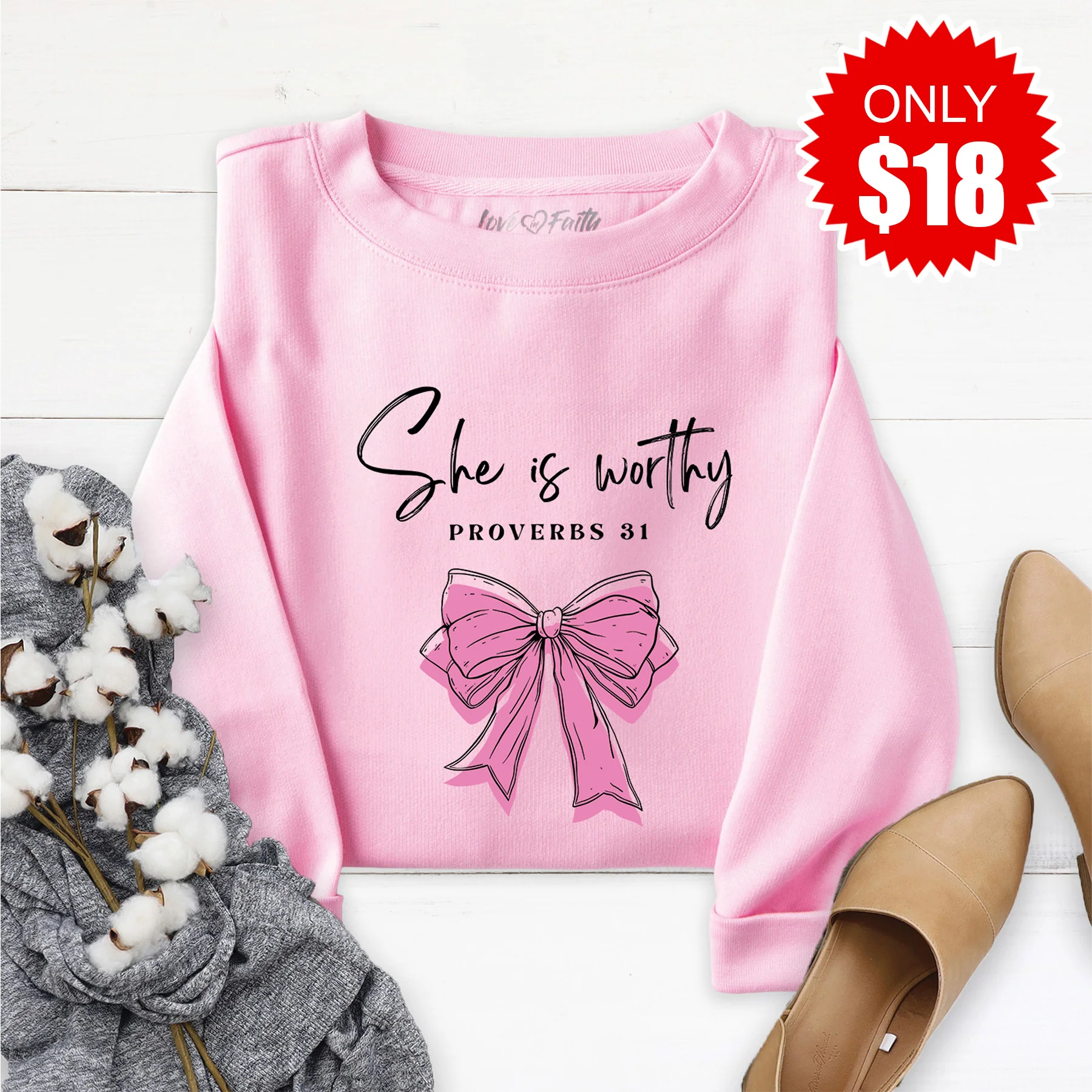 She Is Worthy Sweatshirt - Heather Bubble Gum - 18