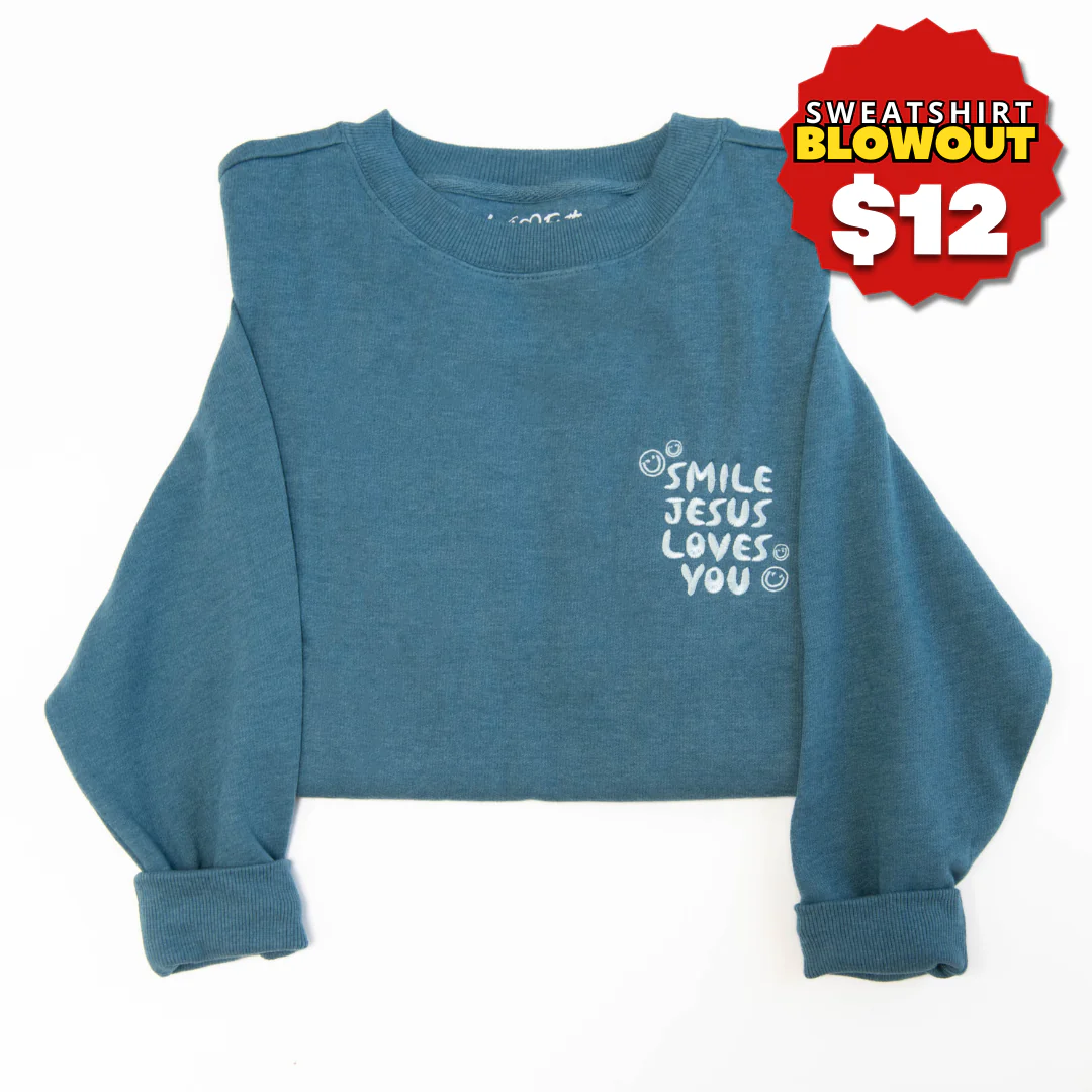 Smile Jesus Loves You Embroidered Crewneck Sweatshirt