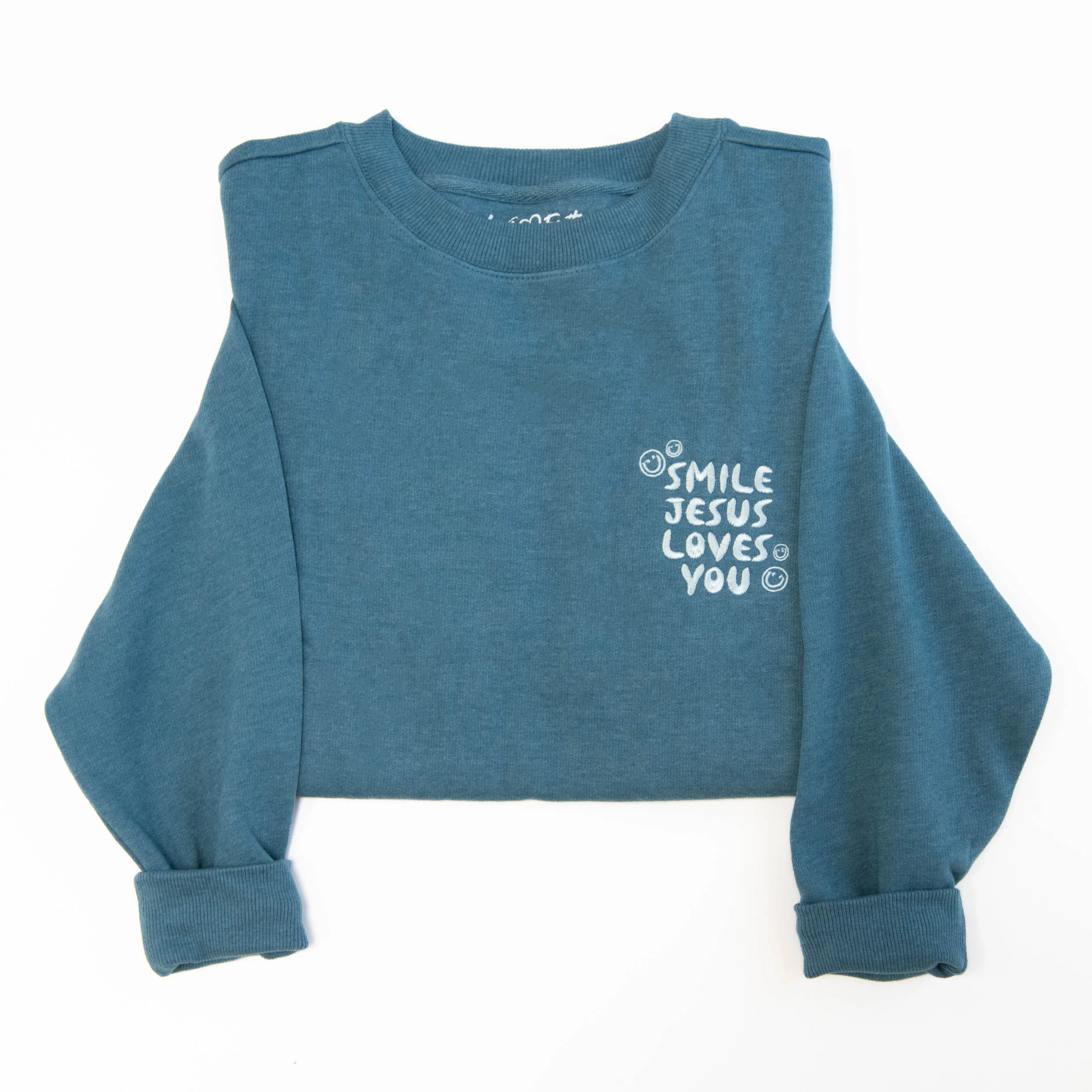 Smile Jesus Loves You Embroidered Crewneck Sweatshirt - Image 2