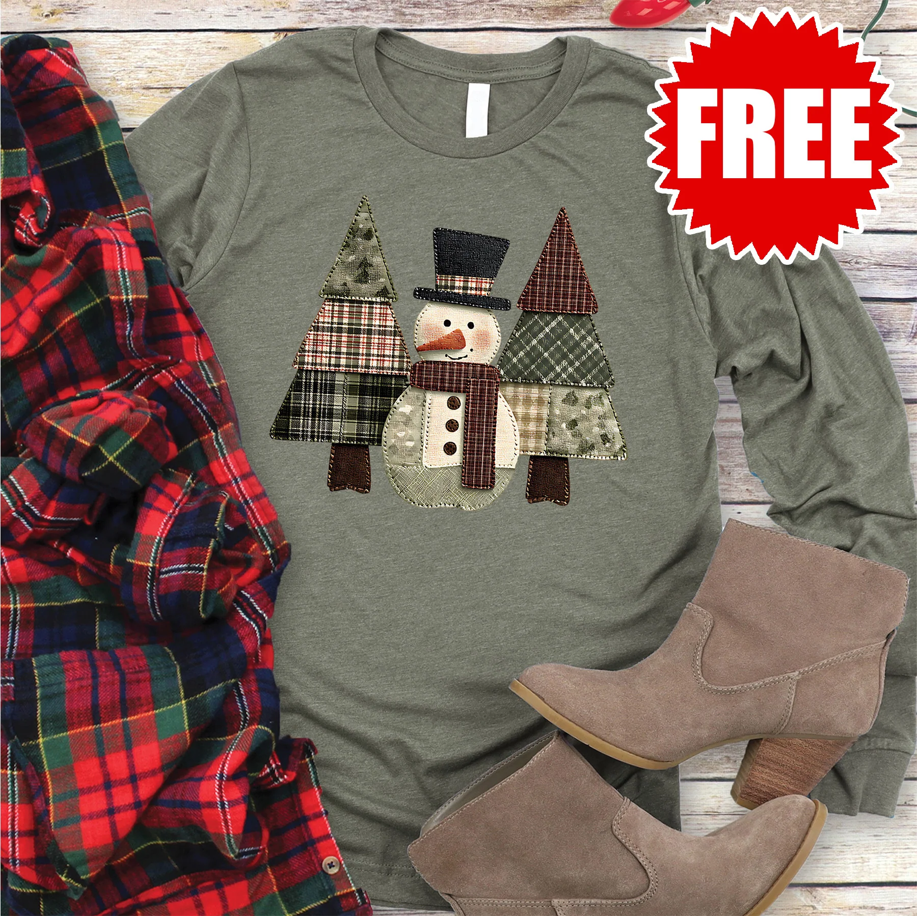 Snowman Trees Patchwork Long Sleeve - 0