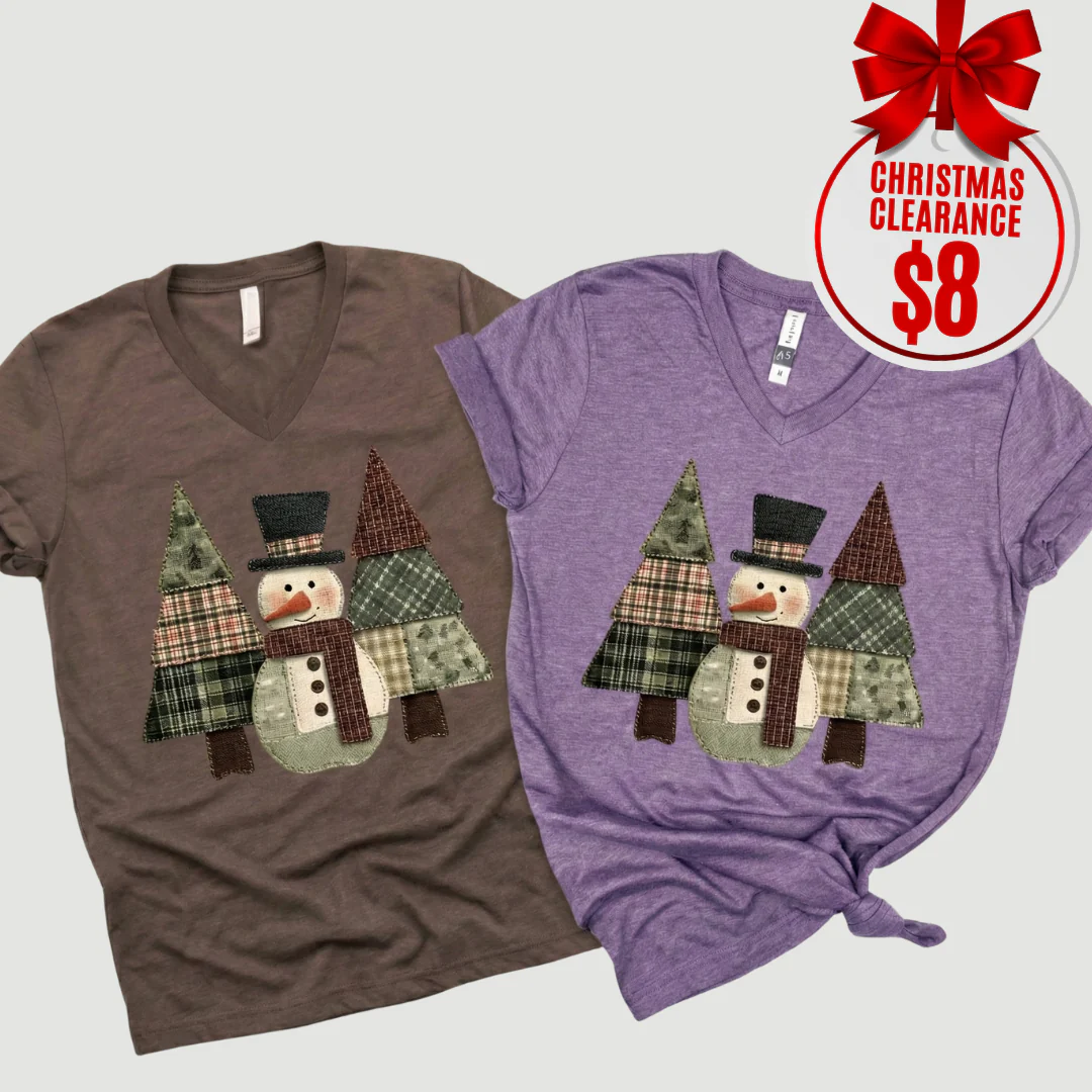 Snowman Trees Patchwork V-Neck