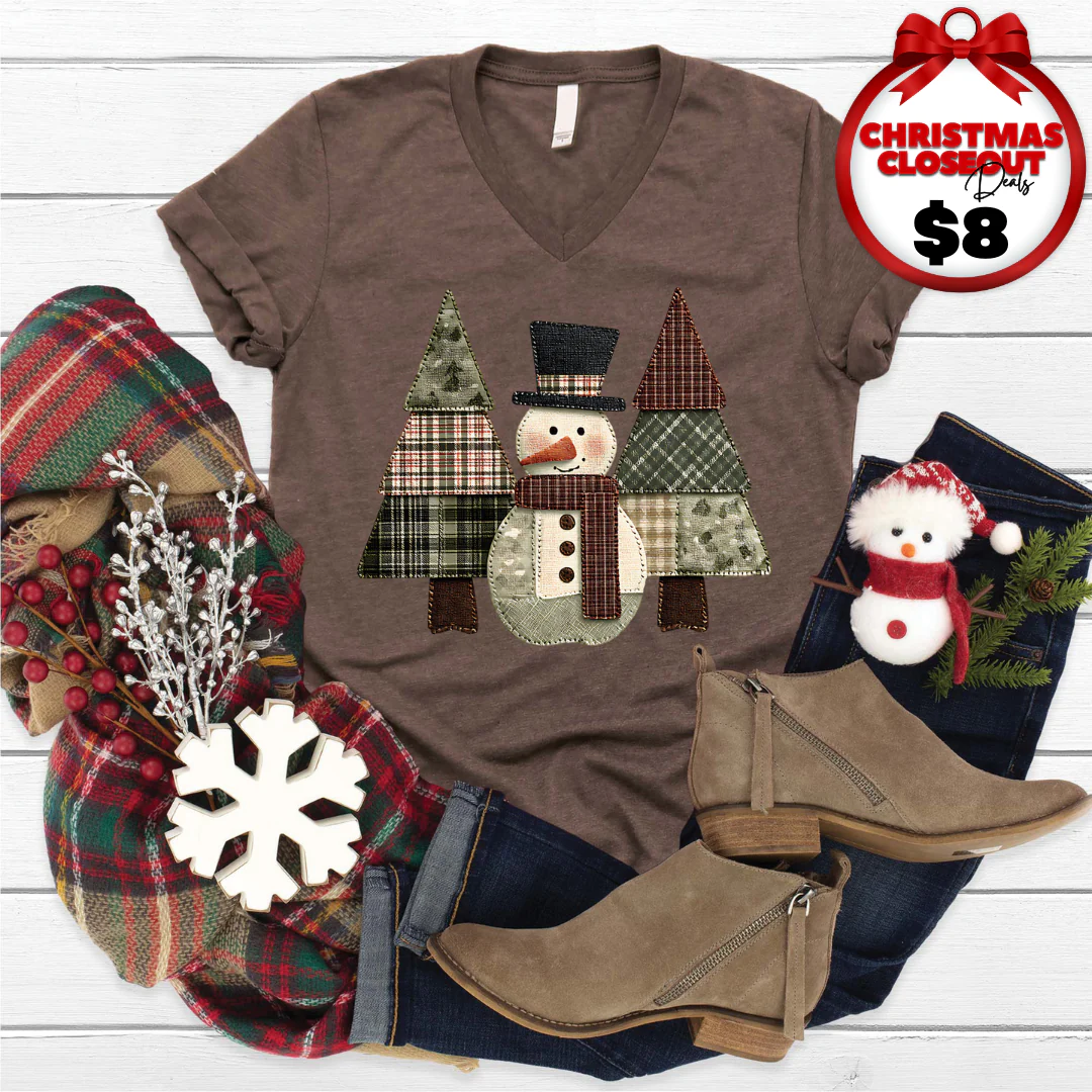 Snowman Trees Patchwork V-Neck - Image 2