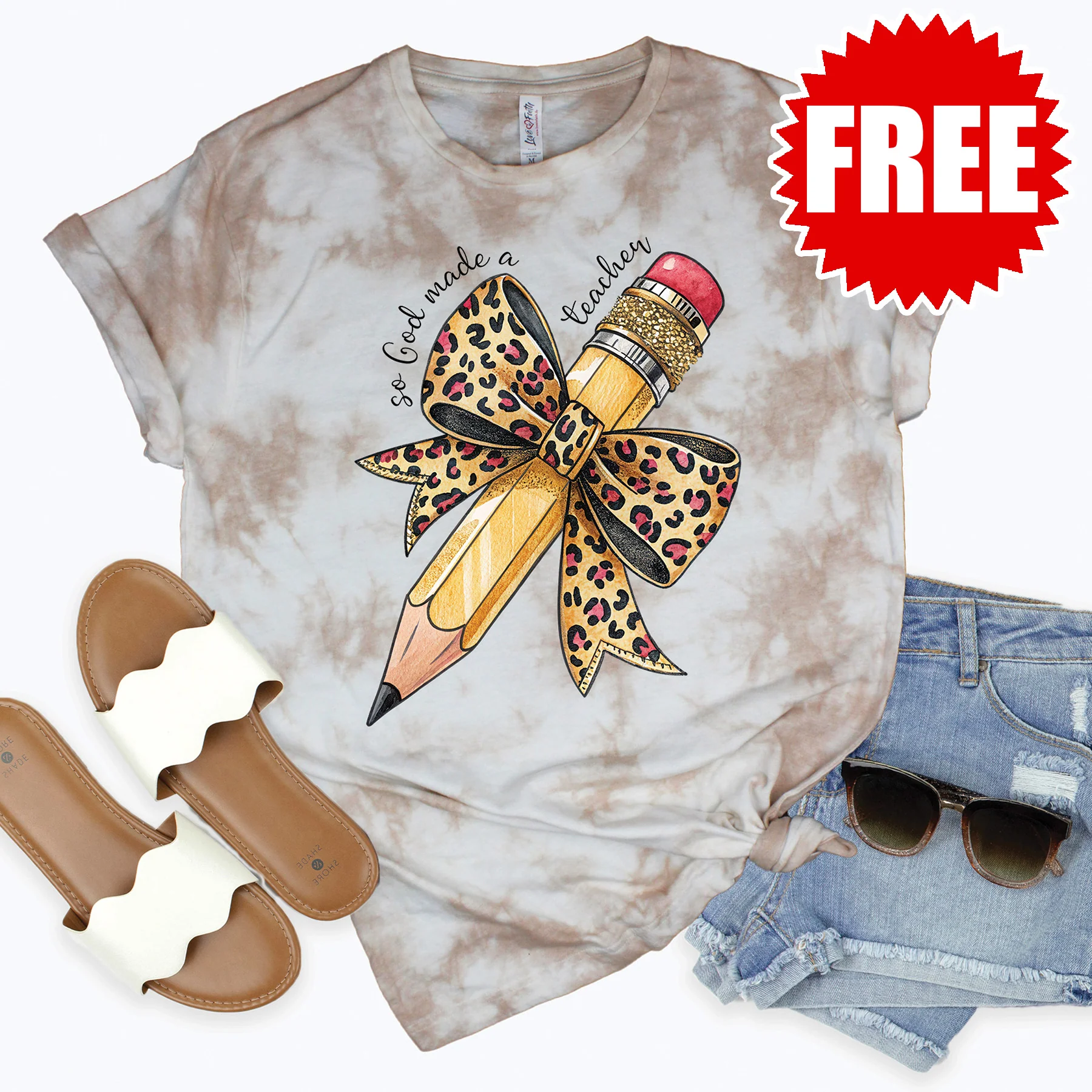So God Made a Teacher Tee - Oatmeal Splash Tie Dye - 0