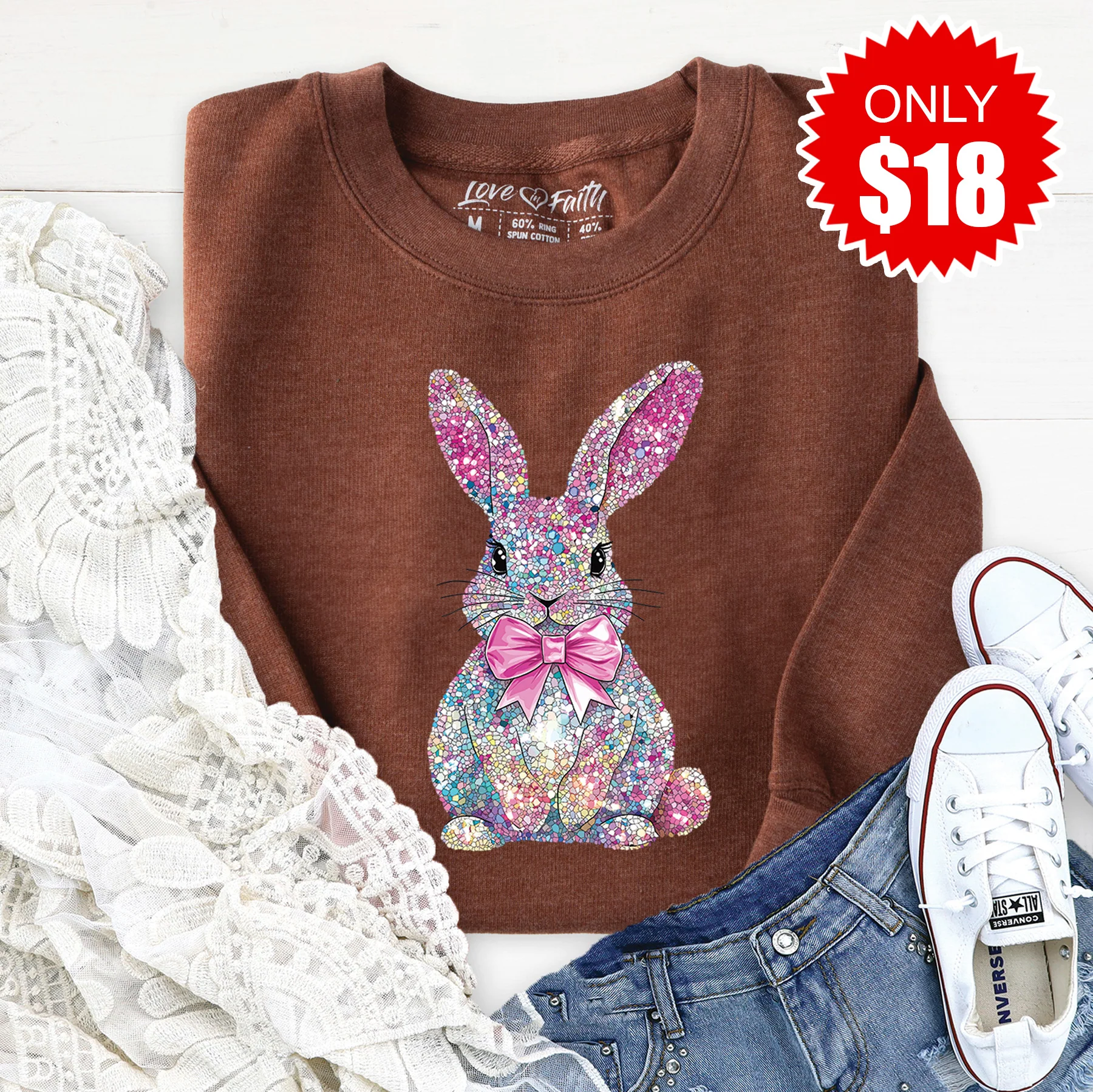 Sparkly Bunny Sweatshirt - Heather Brown - 18