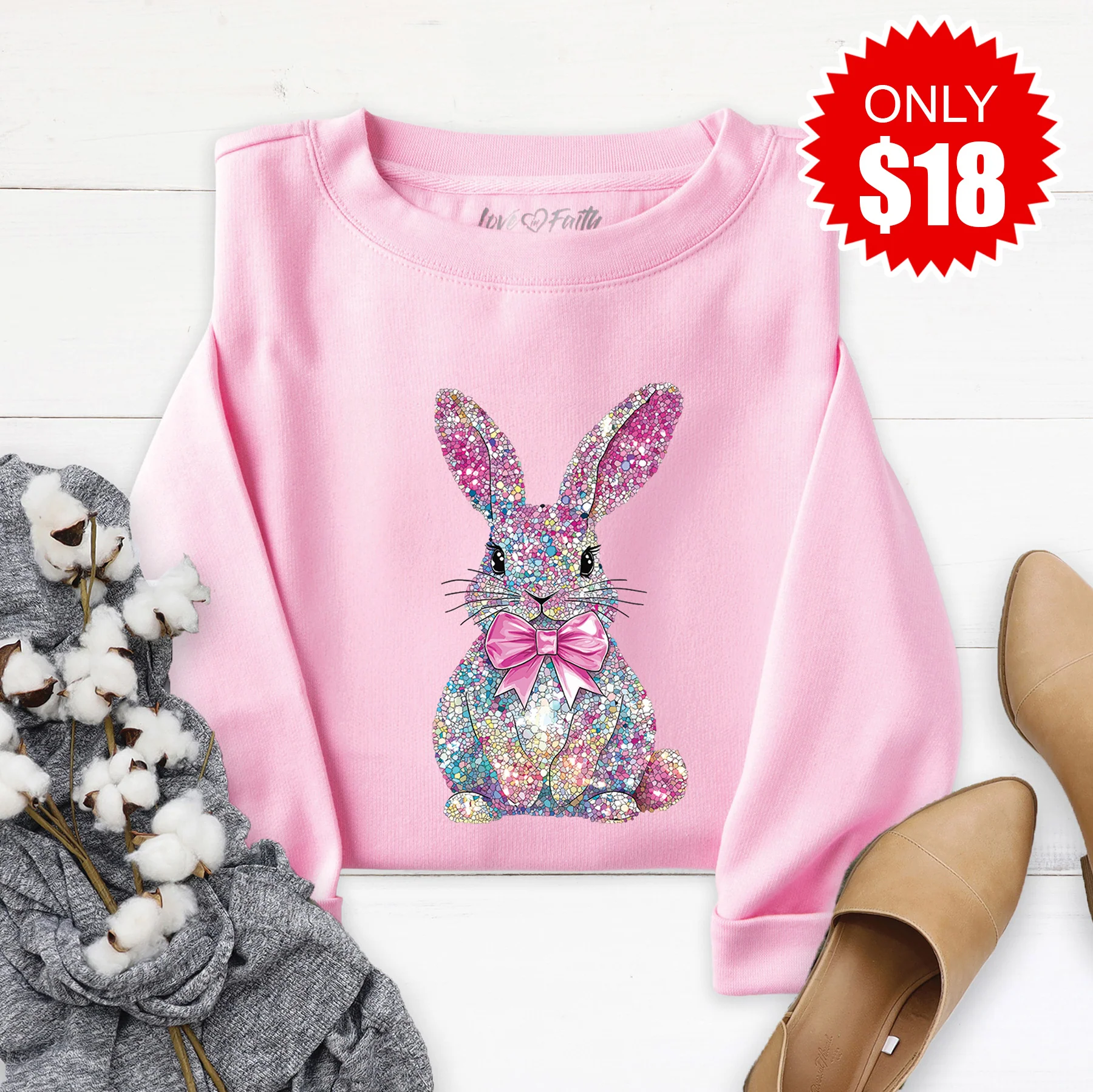 Sparkly Bunny Sweatshirt - Heather Bubble Gum - 18