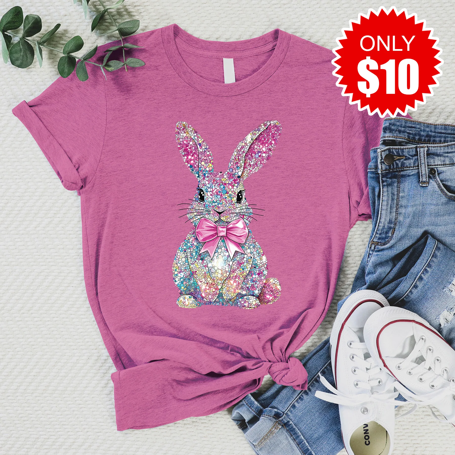 Sparkly Bunny Tee - Heather Peony - 10