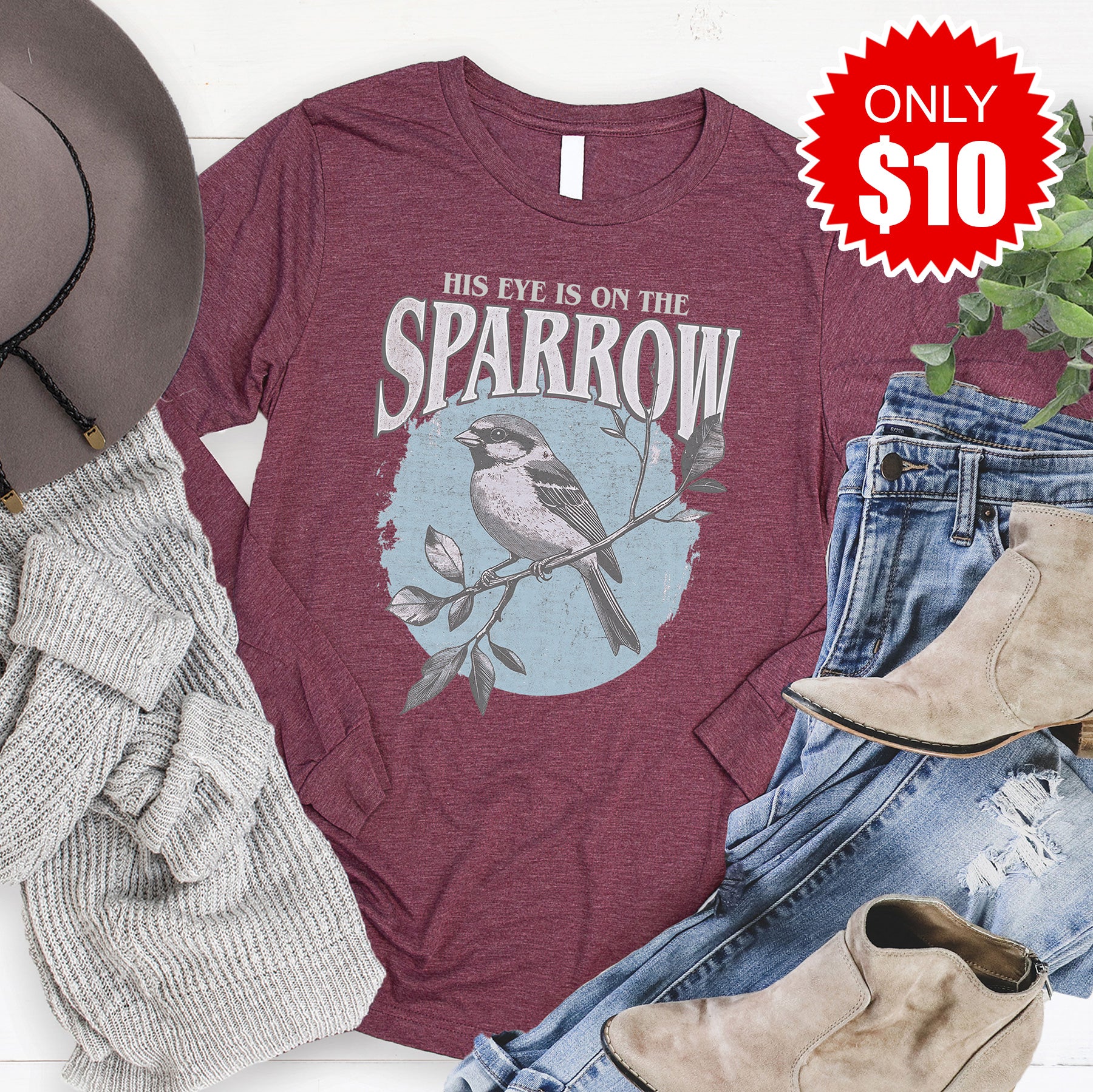Sparrow Long Sleeve - Heather Burgundy - 10