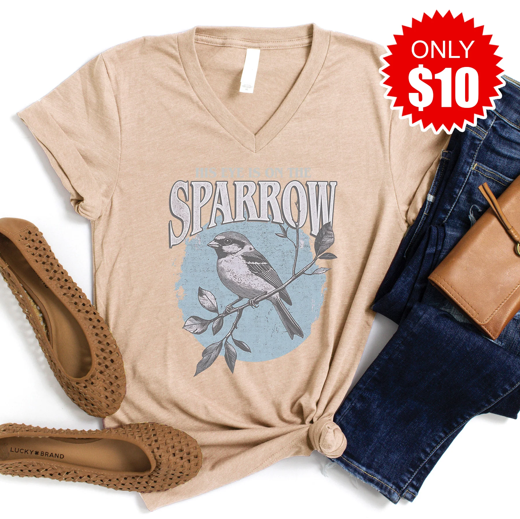 Sparrow V-Neck - Heather Sand Dune - 10