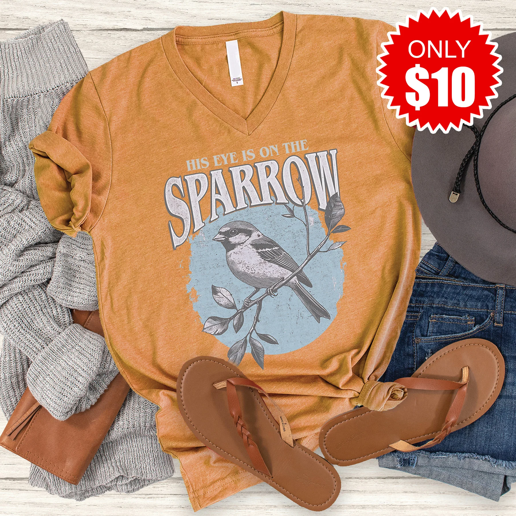 Sparrow V-Neck - Heather Toast - 10