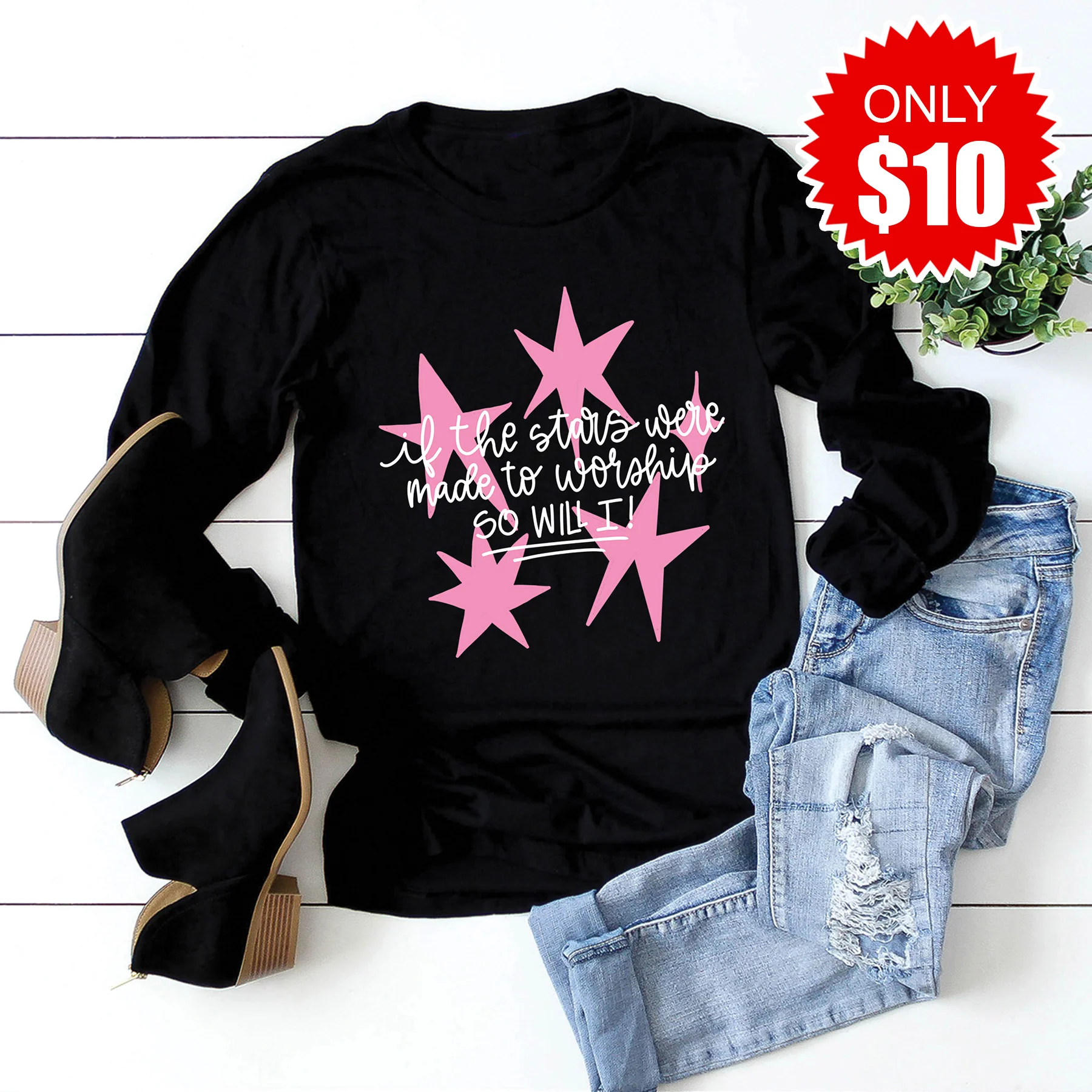 Stars Were Made To Worship Long Sleeve - Black - 10