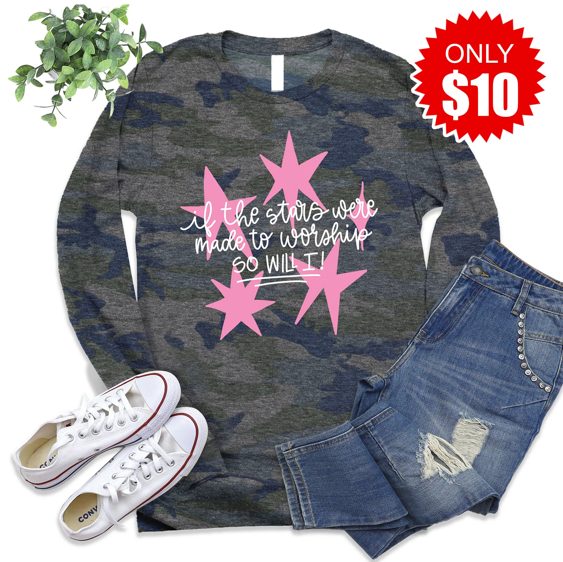 Stars Were Made To Worship Long Sleeve - Vintage Camo - 10