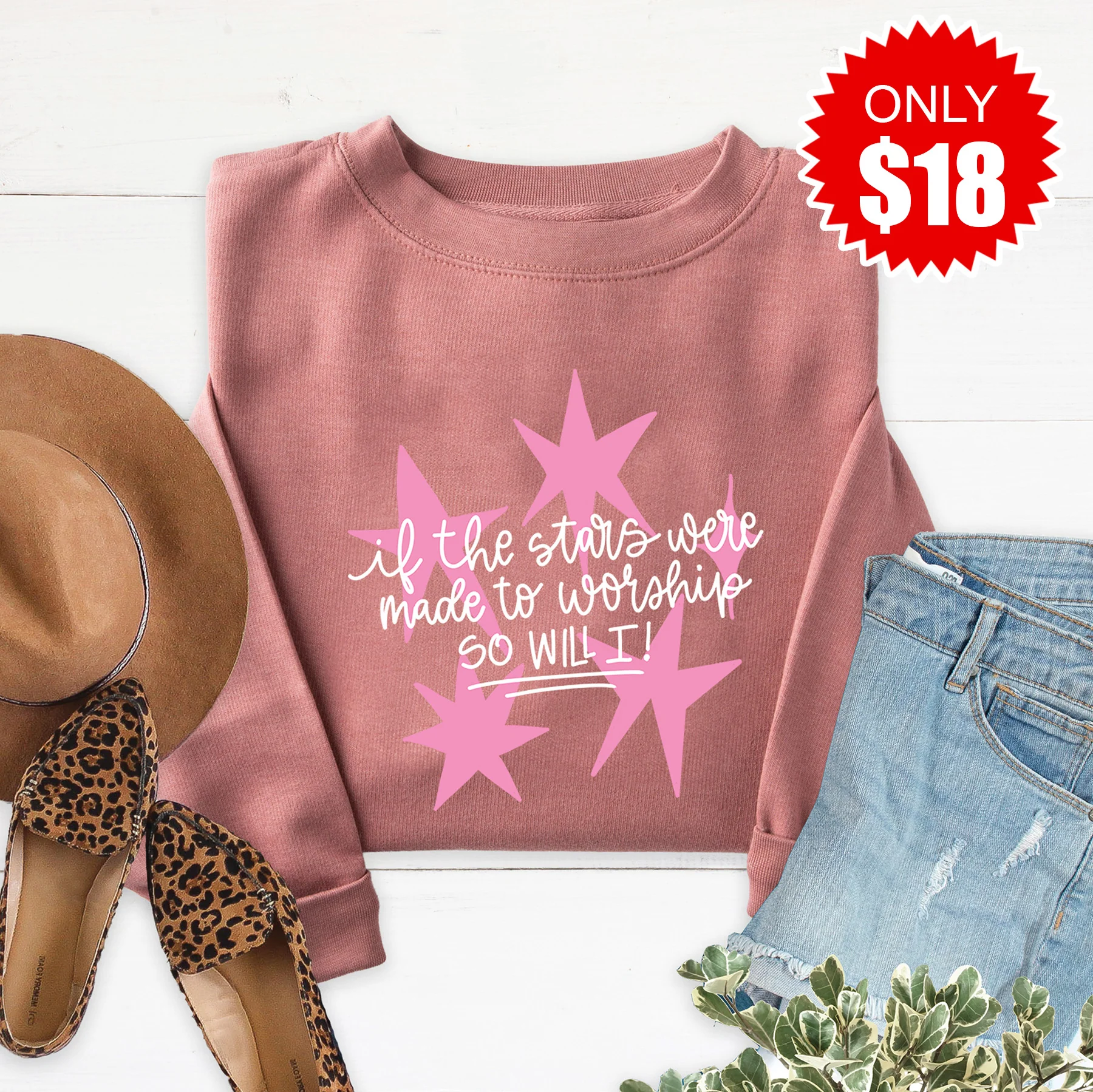 Stars Were Made To Worship Sweatshirt - Heather Mauve - 18