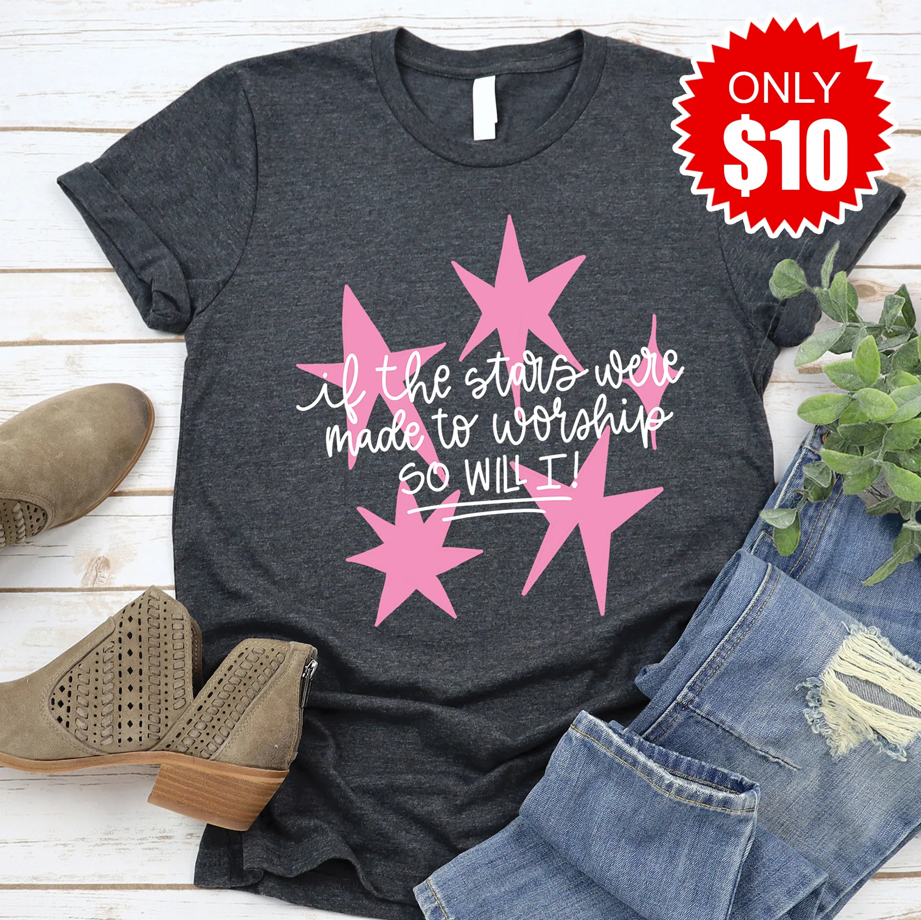Stars Were Made To Worship Tee - Heather Charcoal - 10