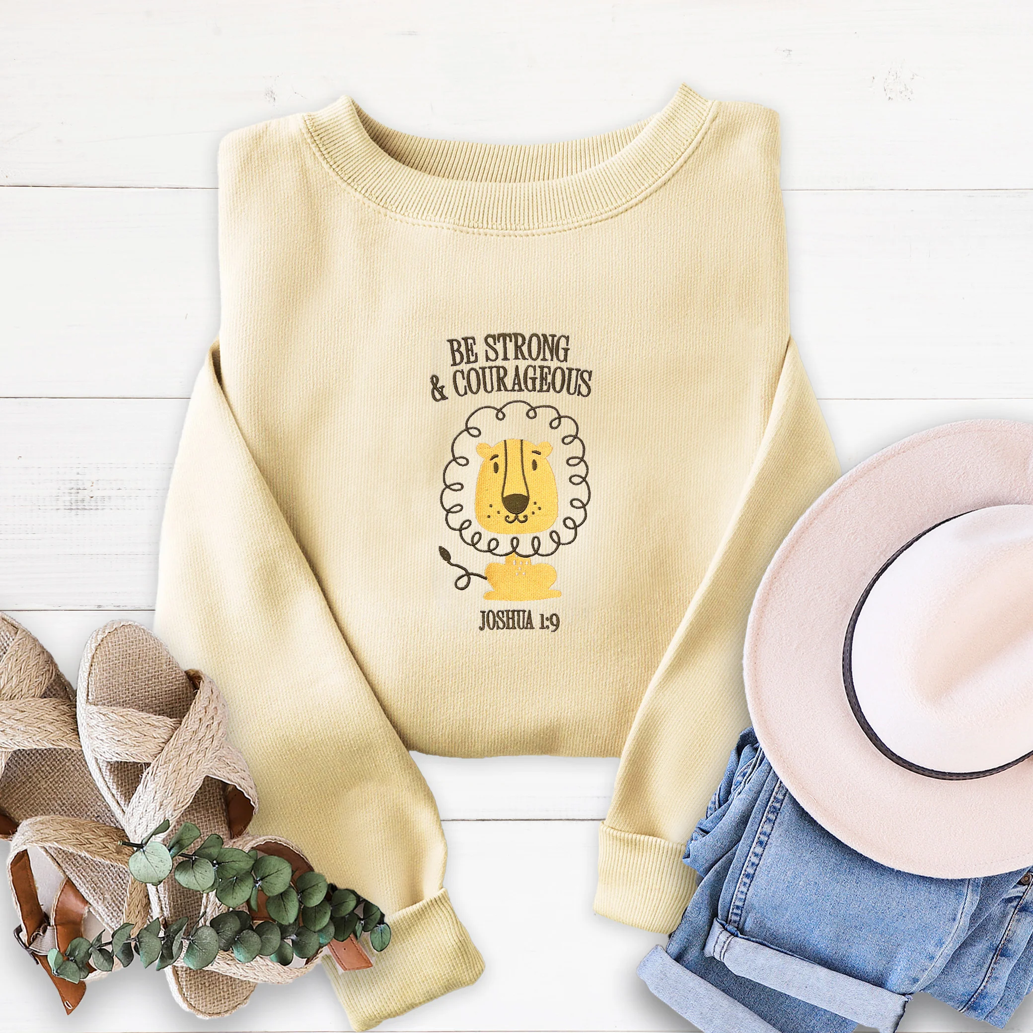 Strong and Courageous Embroidered Crewneck Sweatshirt
