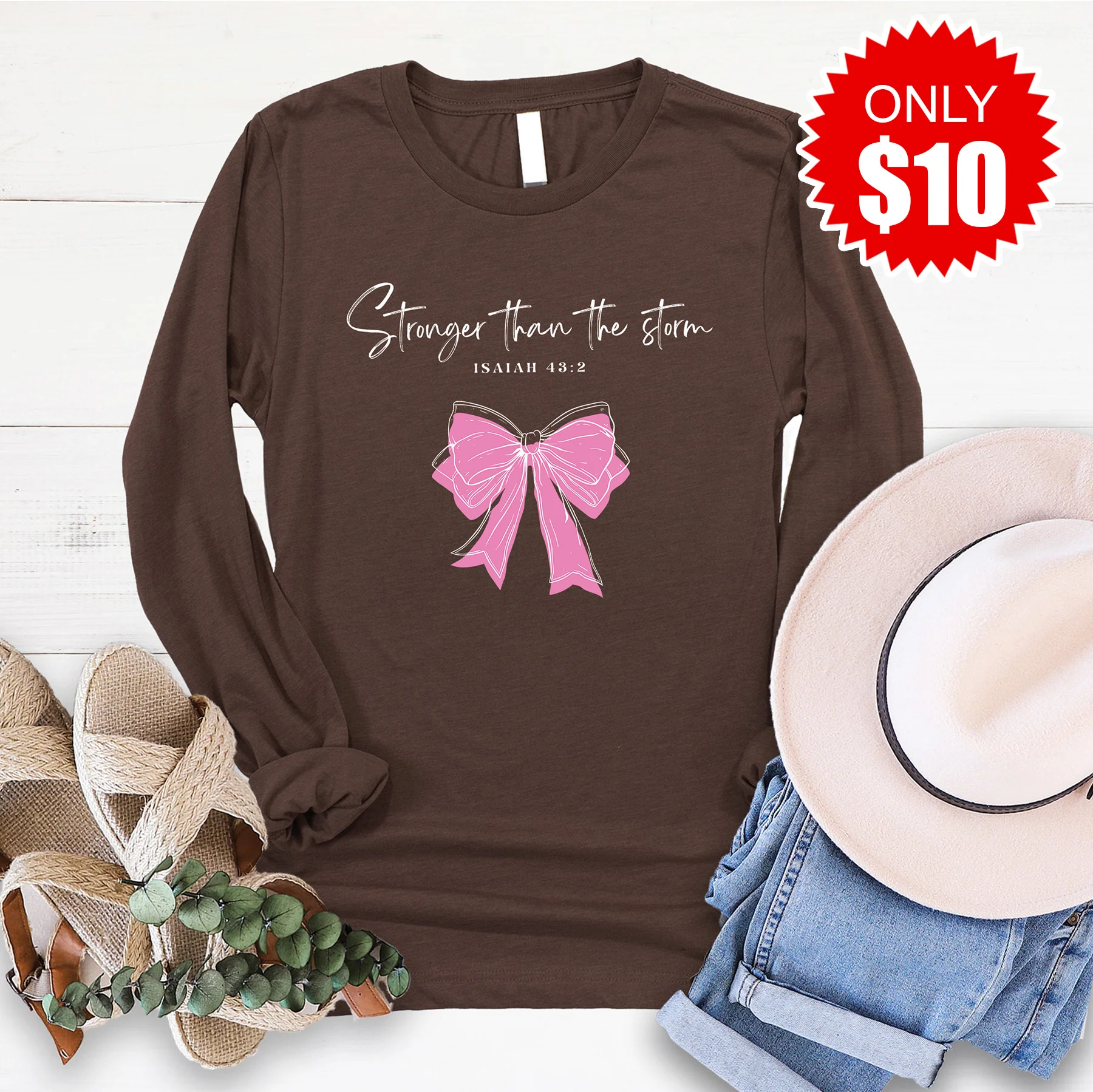 Stronger Than The Storm Long Sleeve - Heather Brown - 10