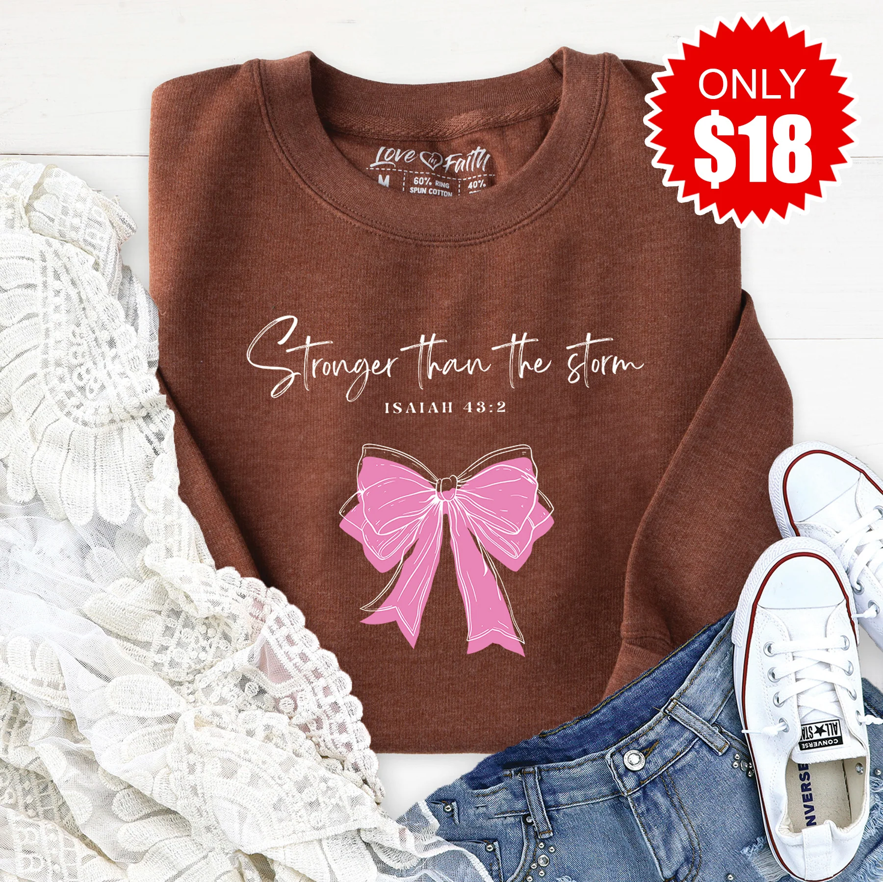 Stronger Than The Storm Sweatshirt - Heather Brown - 18