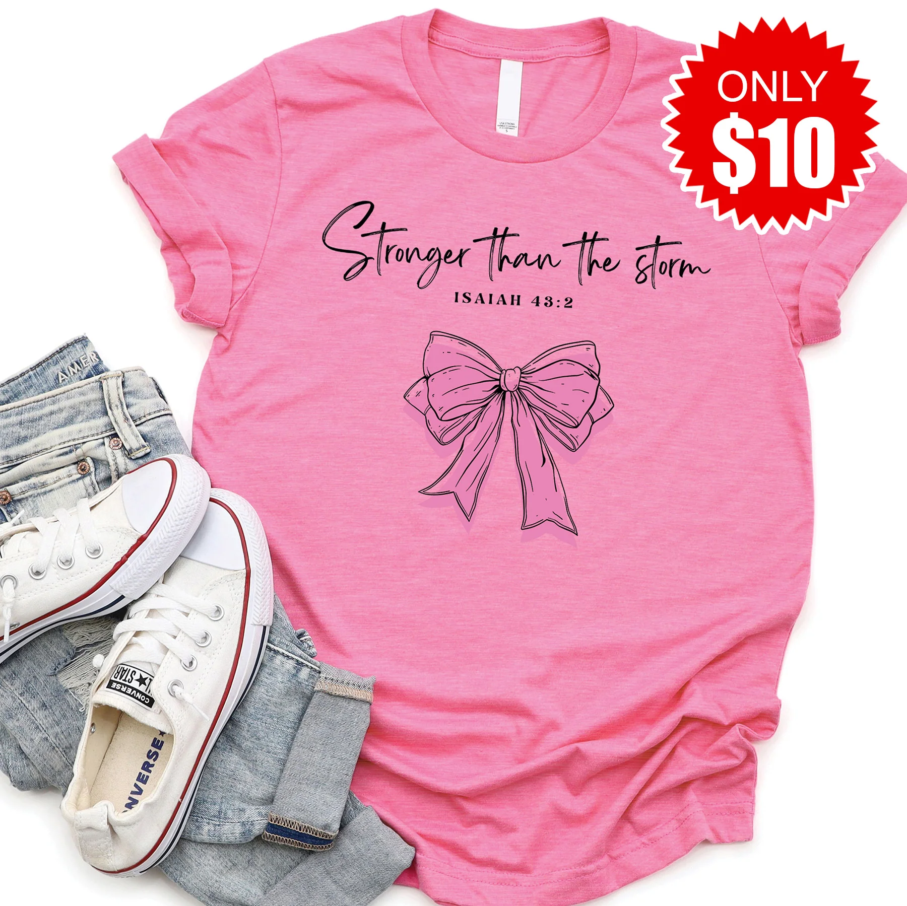 Stronger Than The Storm Tee - Heather Charity Pink - 10
