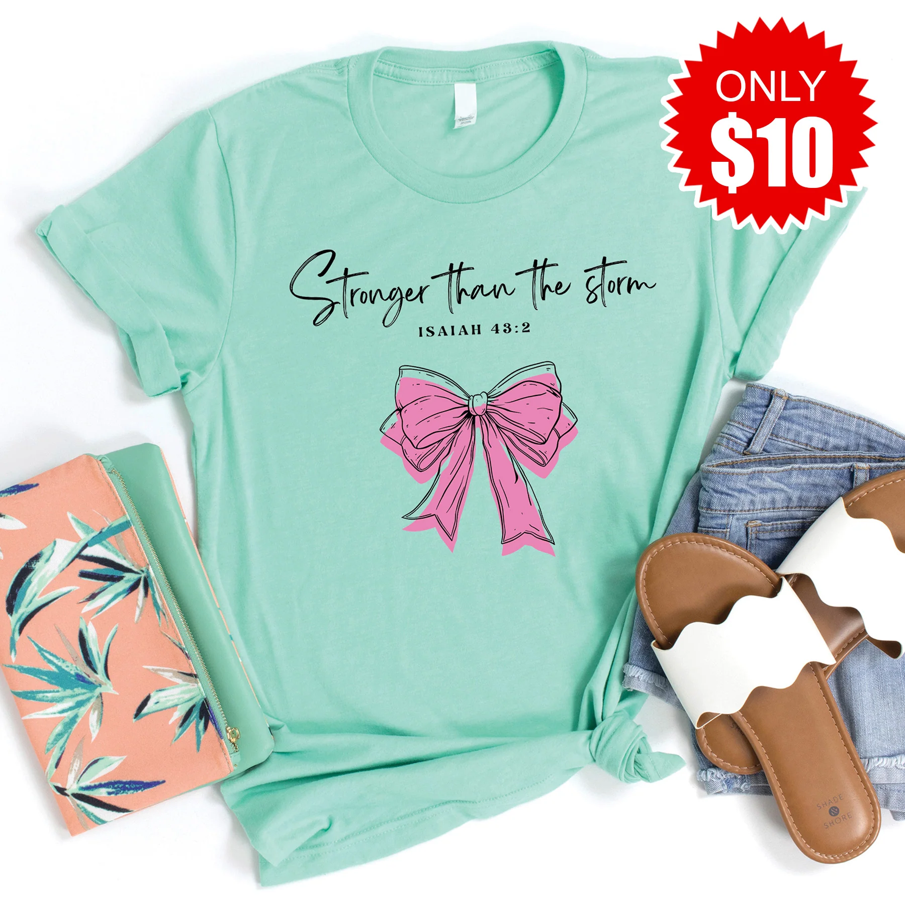 Stronger Than The Storm Tee - Heather Mint - 10