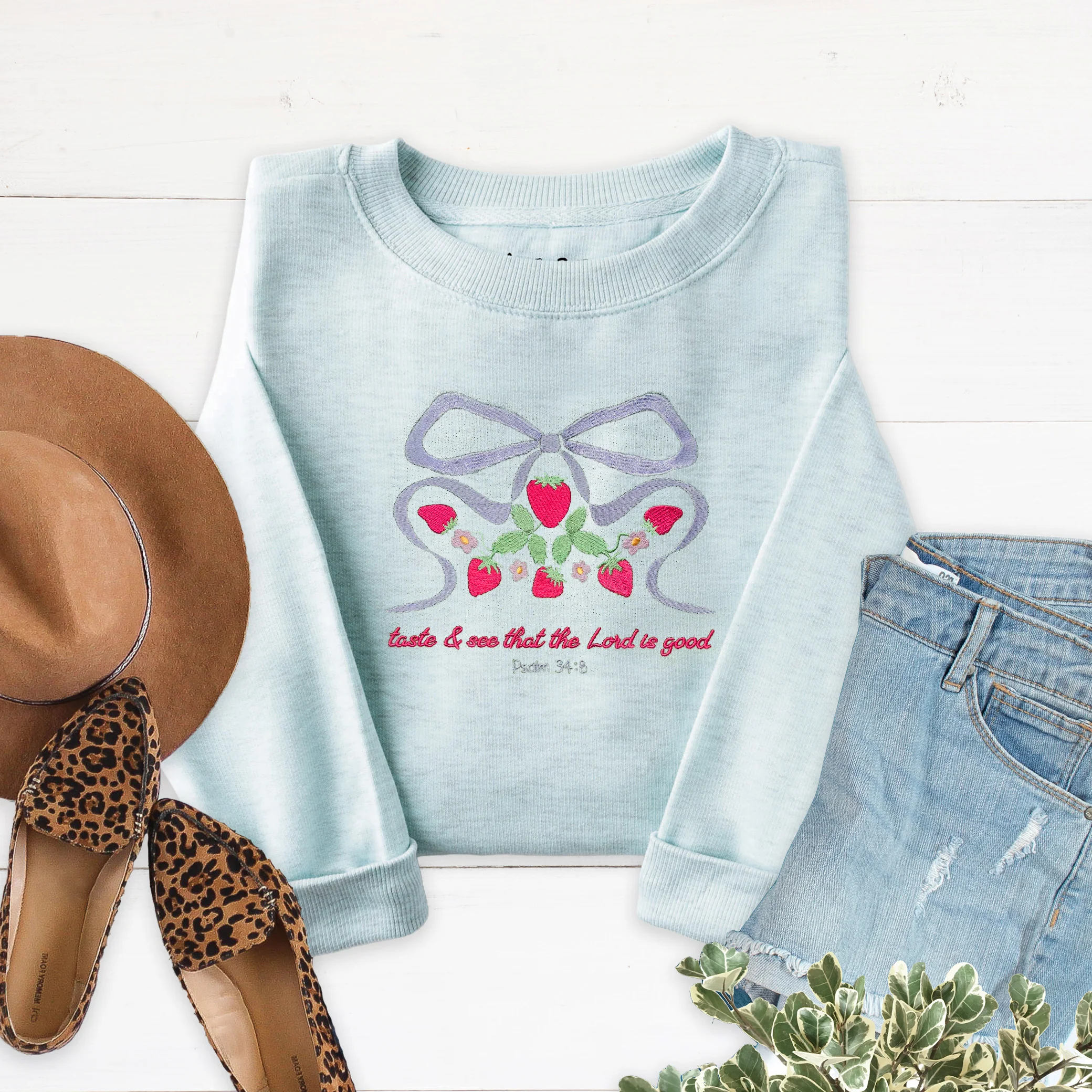 Taste & See Bow Embroidered Crewneck Sweatshirt