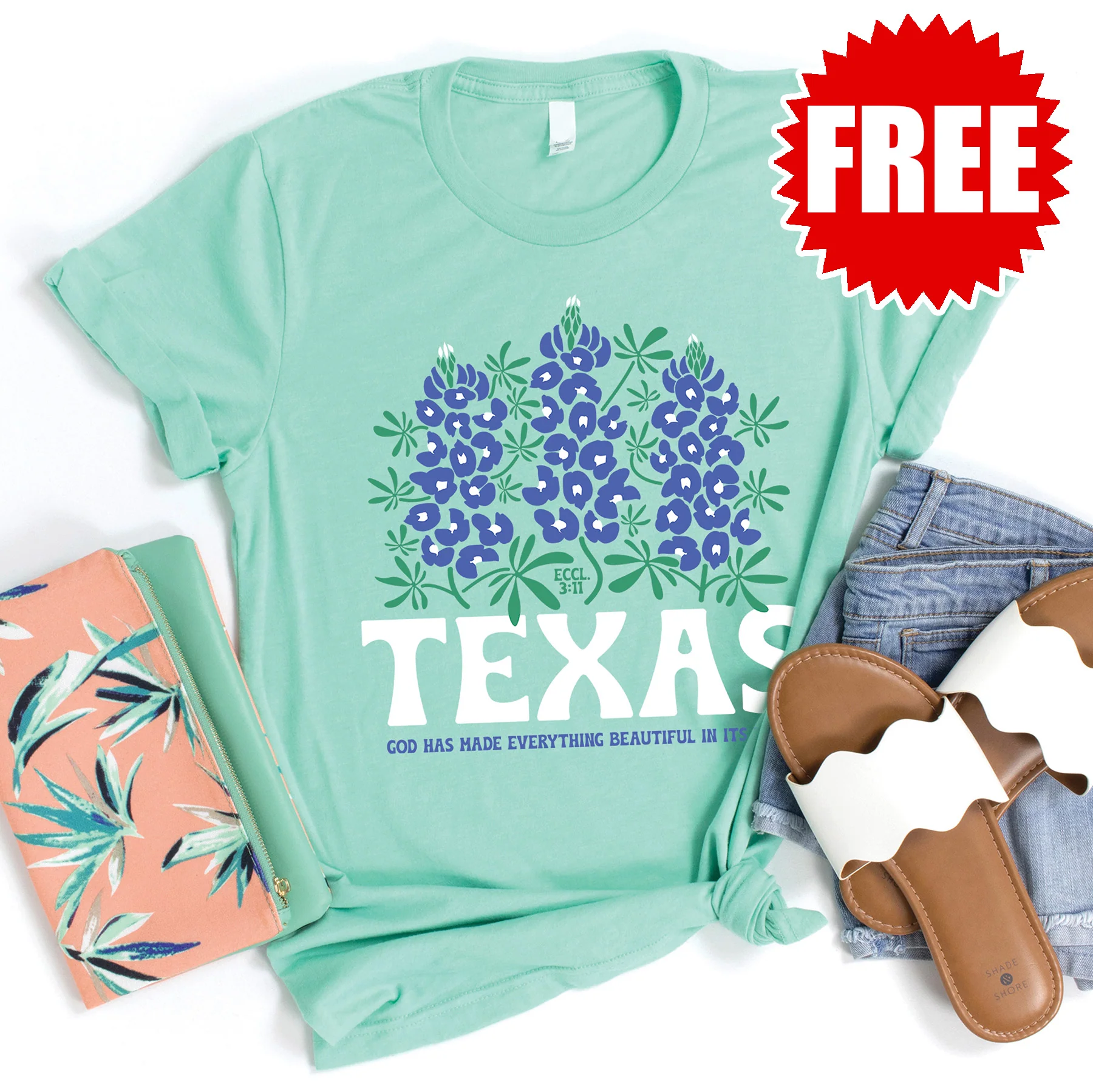 Texas Bluebonnet Tee - Heather Mint - 0