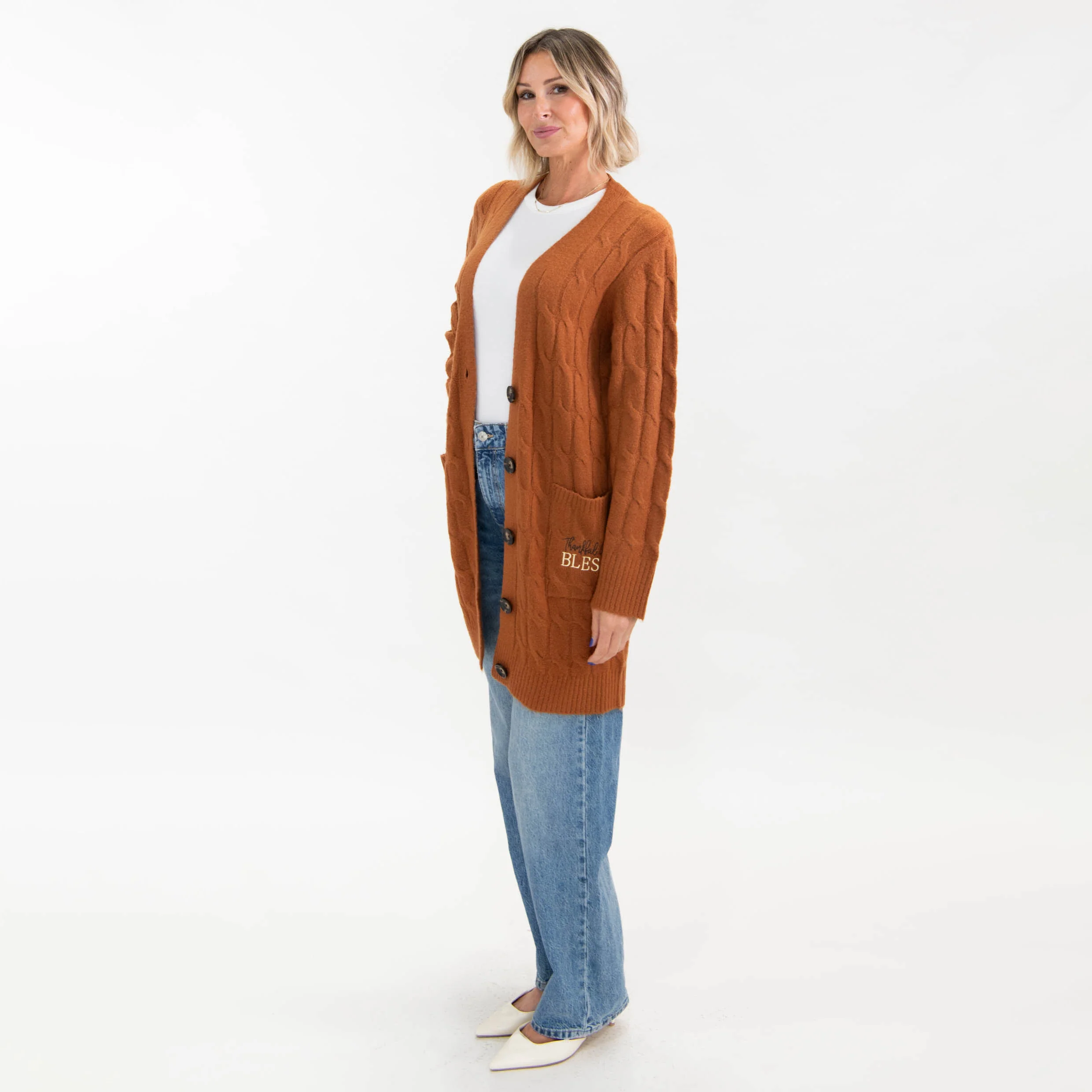 Thankful Grateful Blessed Cable Knit Cardigan - Image 8