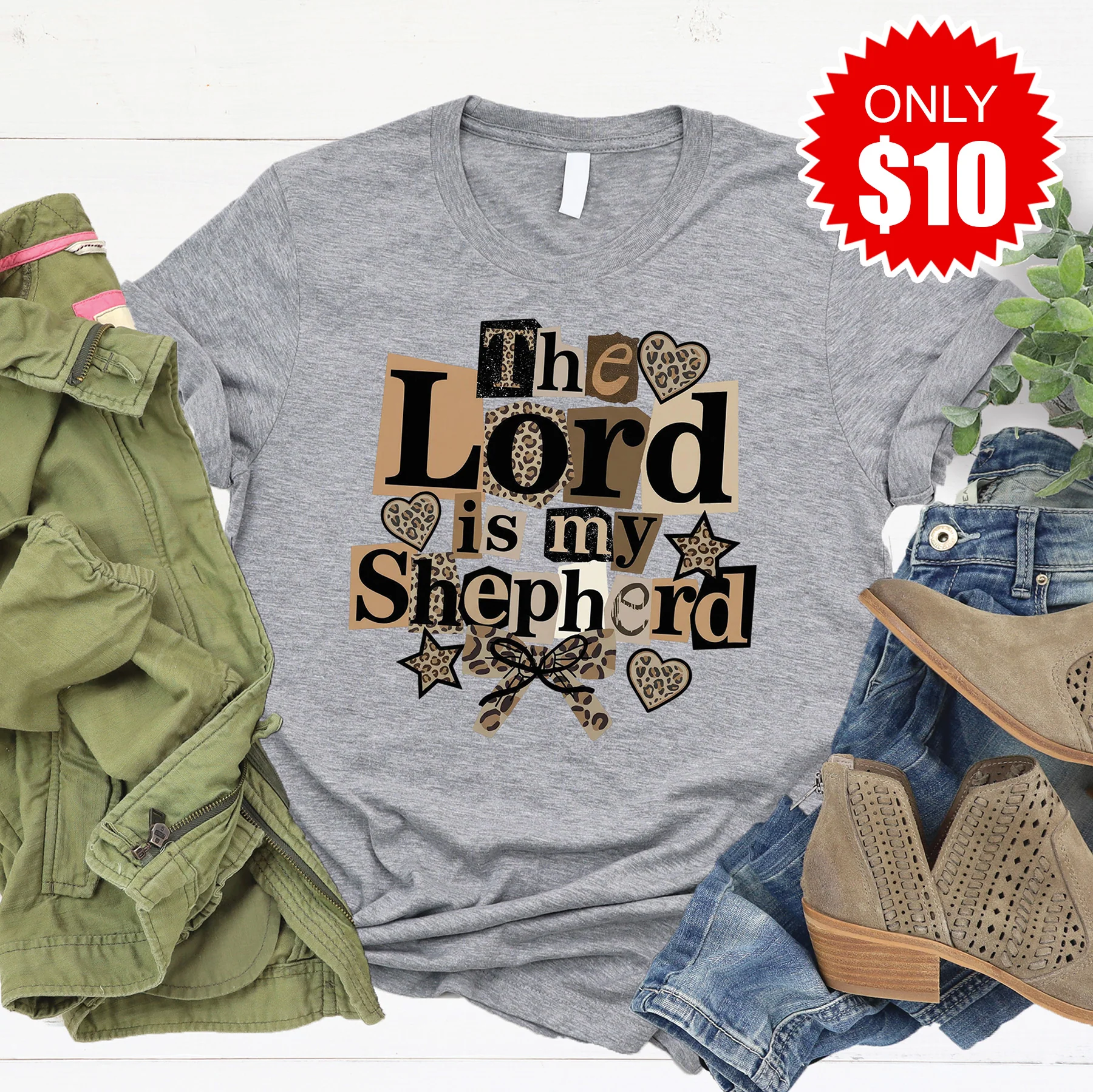 The Lord Is My Shepherd Tee - Heather Grey - 10