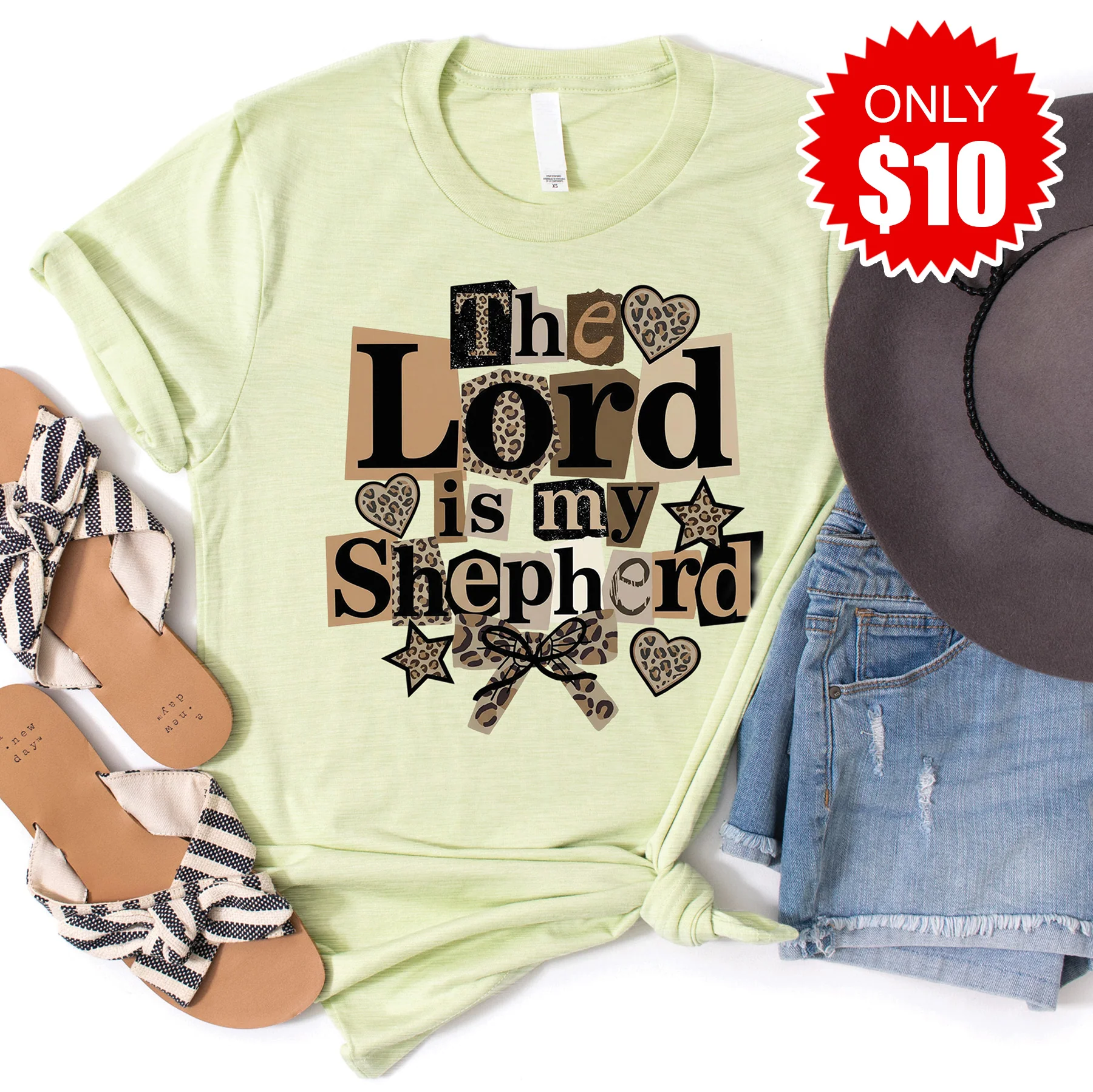 The Lord Is My Shepherd Tee - Heather Light Green - 10