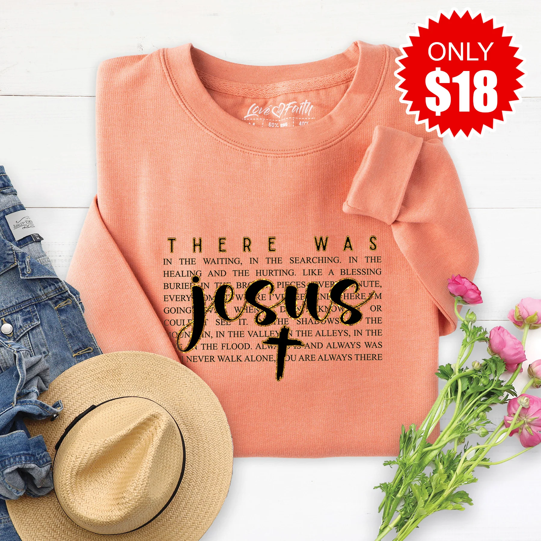 There Was Jesus Sweatshirt - Heather Terracotta - 18