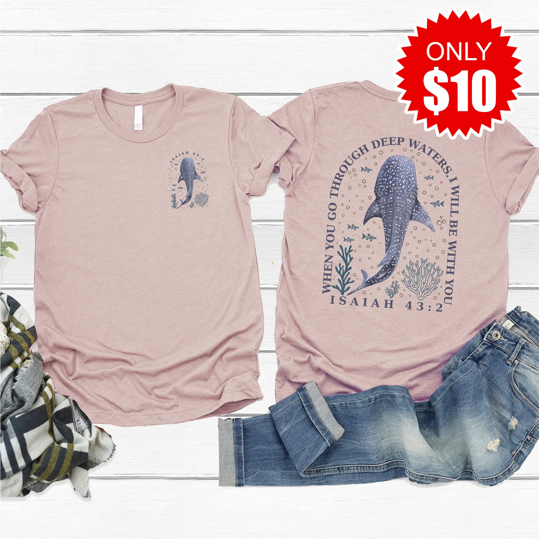 Through Deep Waters Tee - Heather Pink Gravel - 10