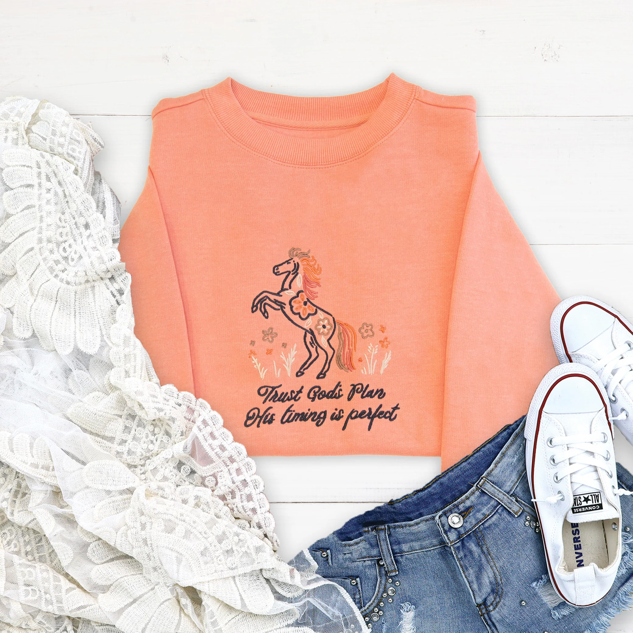 Trust God's Plan Embroidered Crewneck Sweatshirt